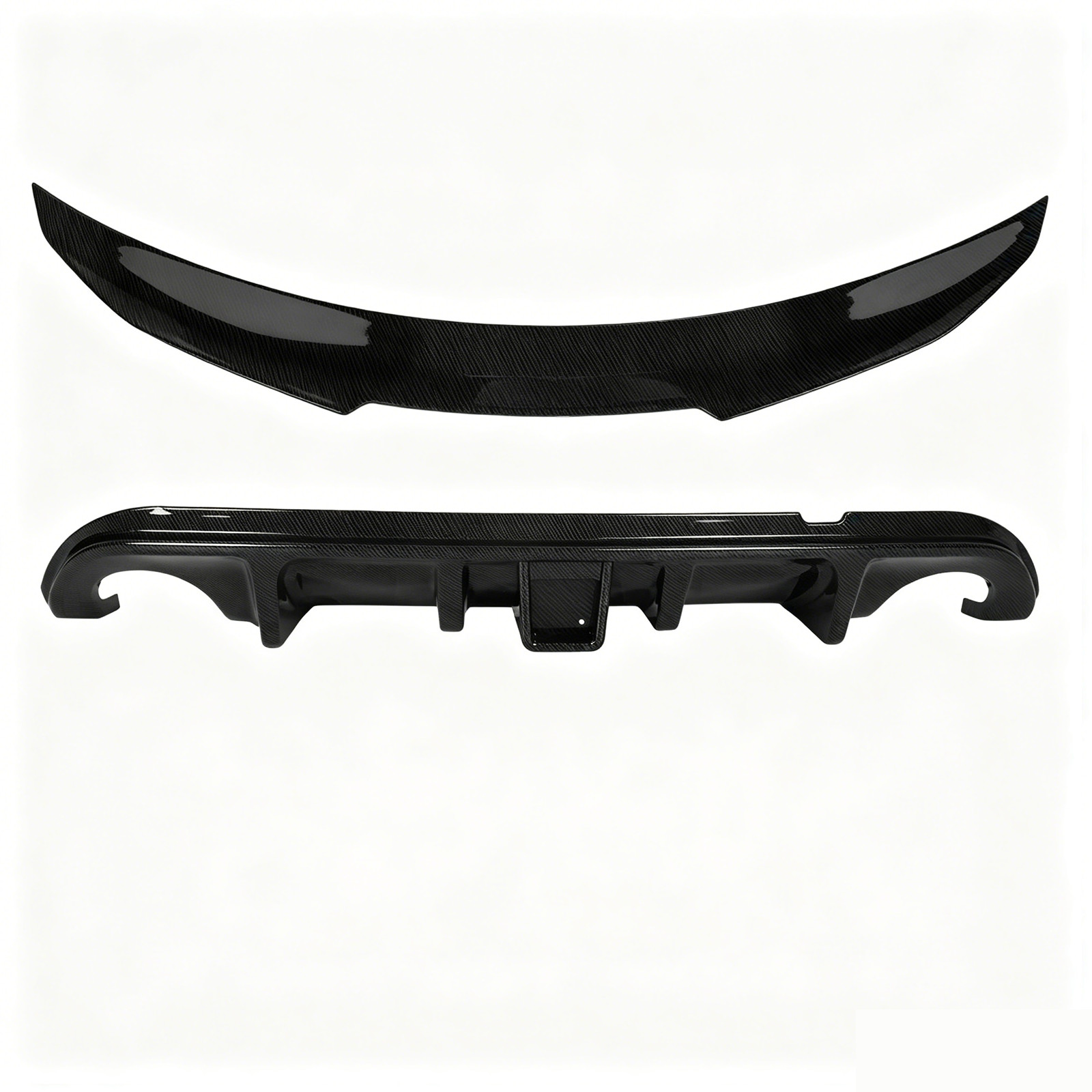 Rear Bumper Diffuser & Spoiler Wing Carbon Fiber Look Fit 2014-2017 Infiniti Q50