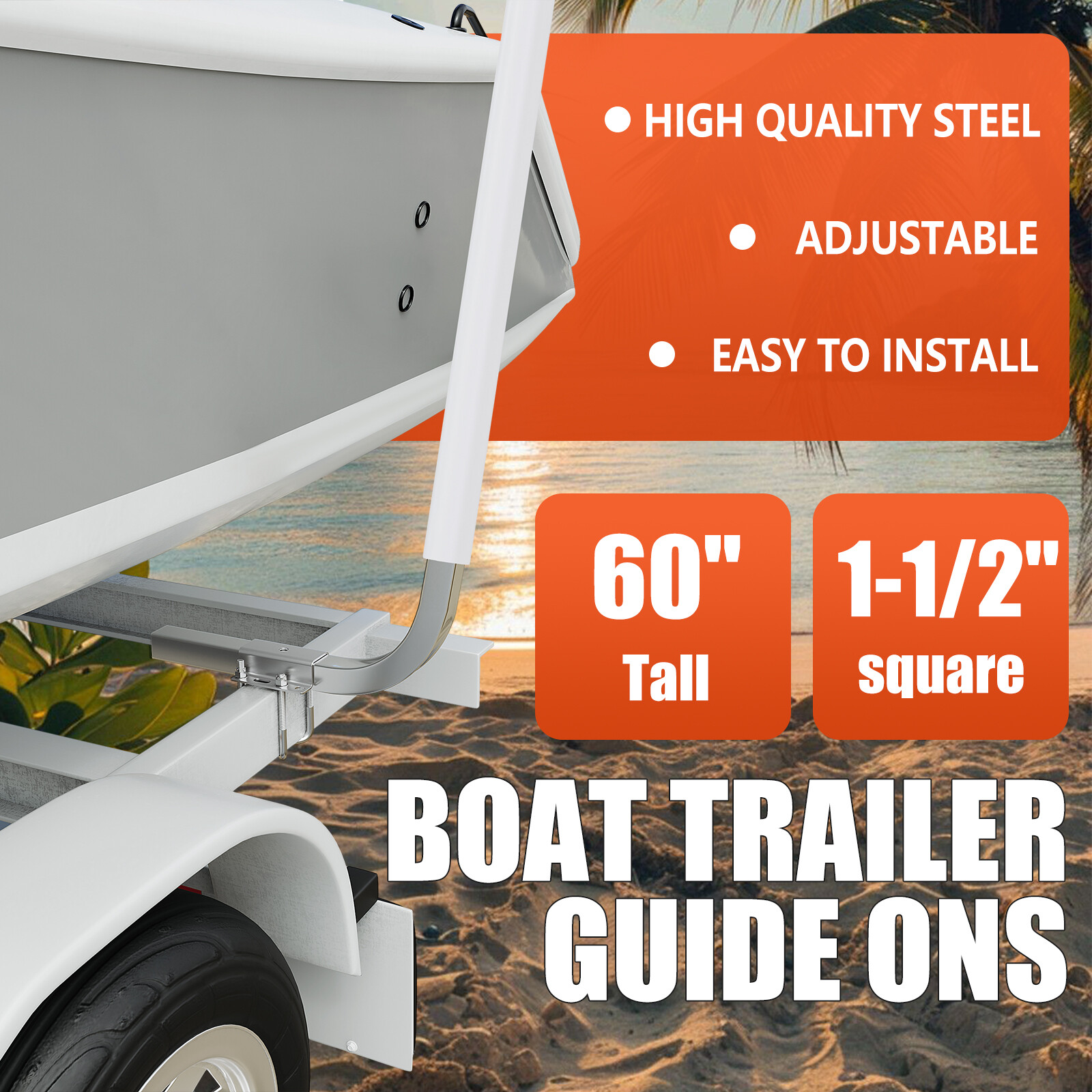 Pair 60″ Boat Trailer Zinc-Plated Guide On Post Kit With PVC Poles Covers
