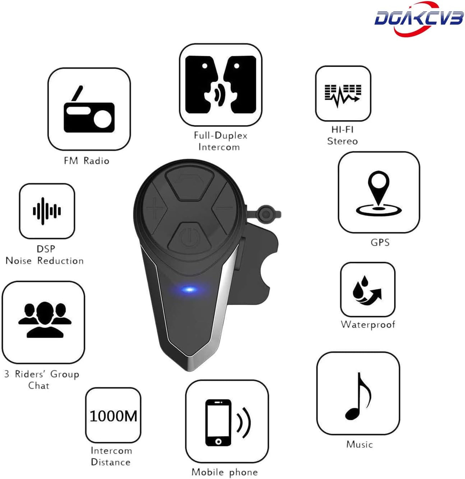 Motorcycle Bluetooth Headset with Noise Reduction Bluetooth 5.0 Helmet Intercom