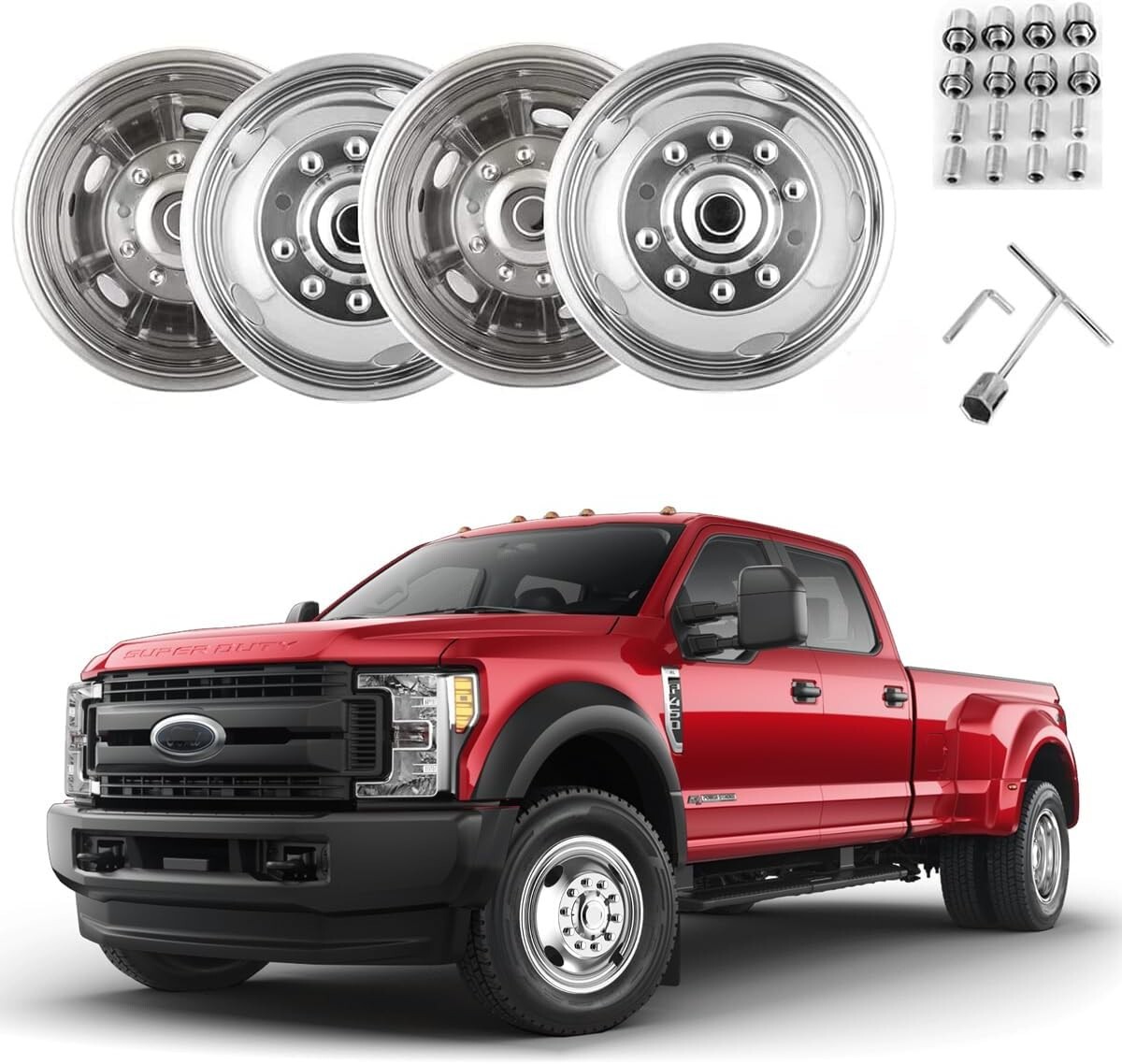 19.5″ 10 Lug Stainless Dual Wheel Simulator for 2005-2020 Ford F450 F550 Truck