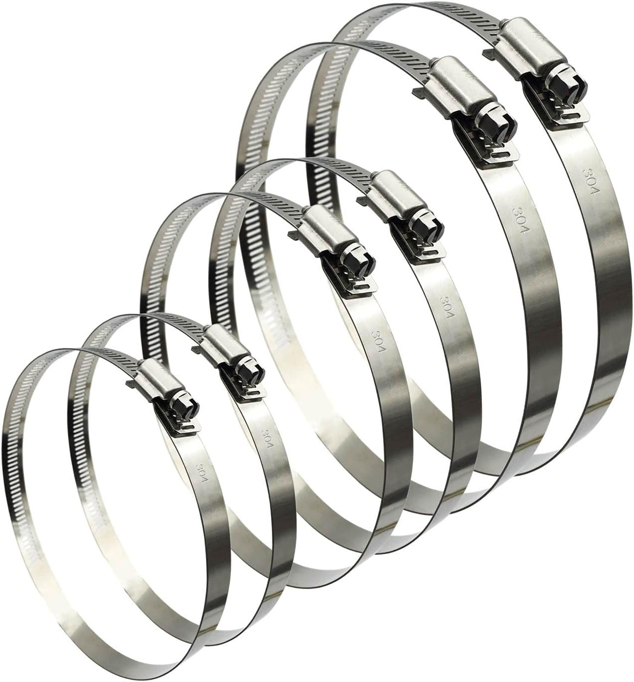 6-Piece Adjustable 304 Stainless Steel Hose Clamps Set – Leak-Proof Assortment