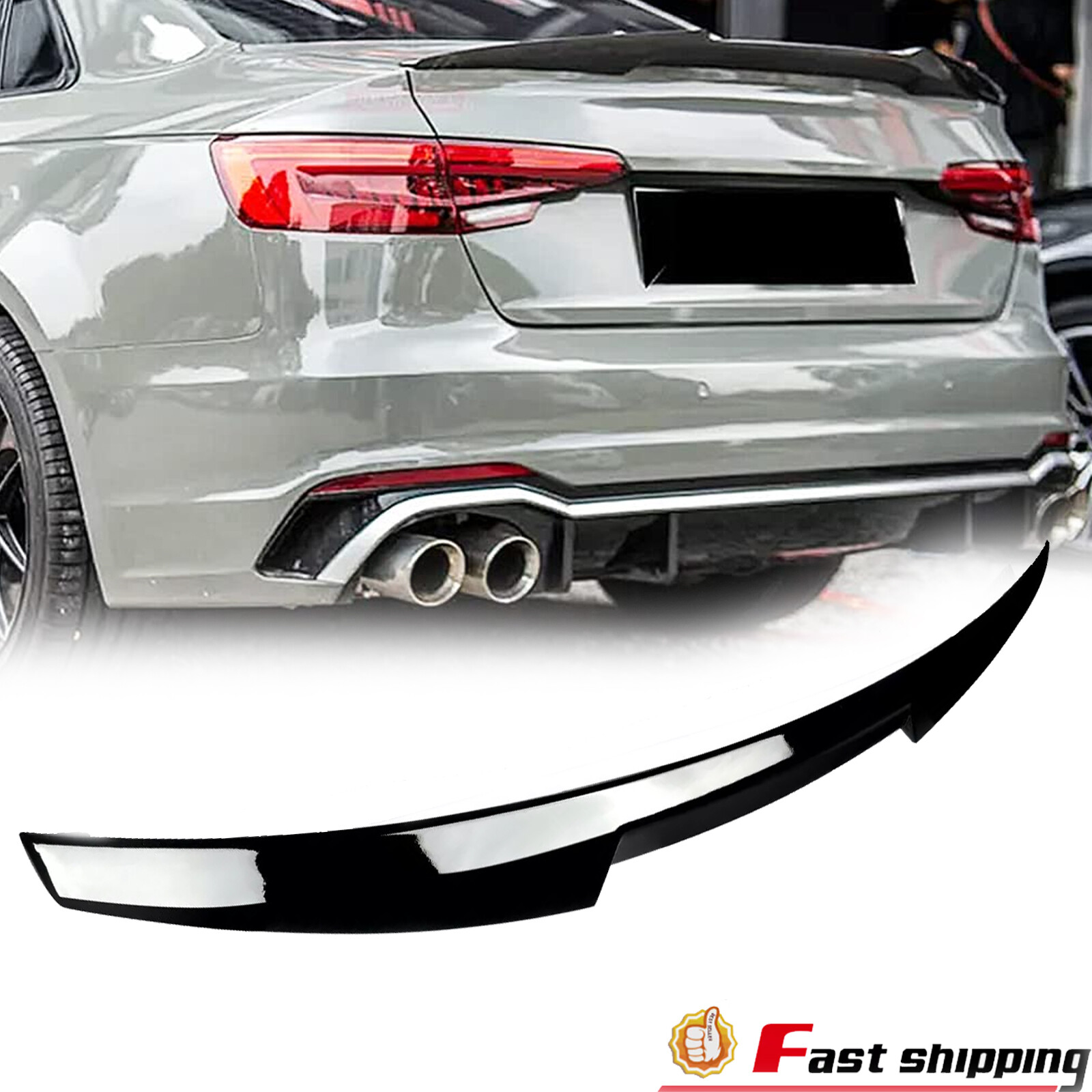 For 2017-2024 Audi A4 S4 B9 M4 V Style Glossy Black Trunk Spoiler Wing