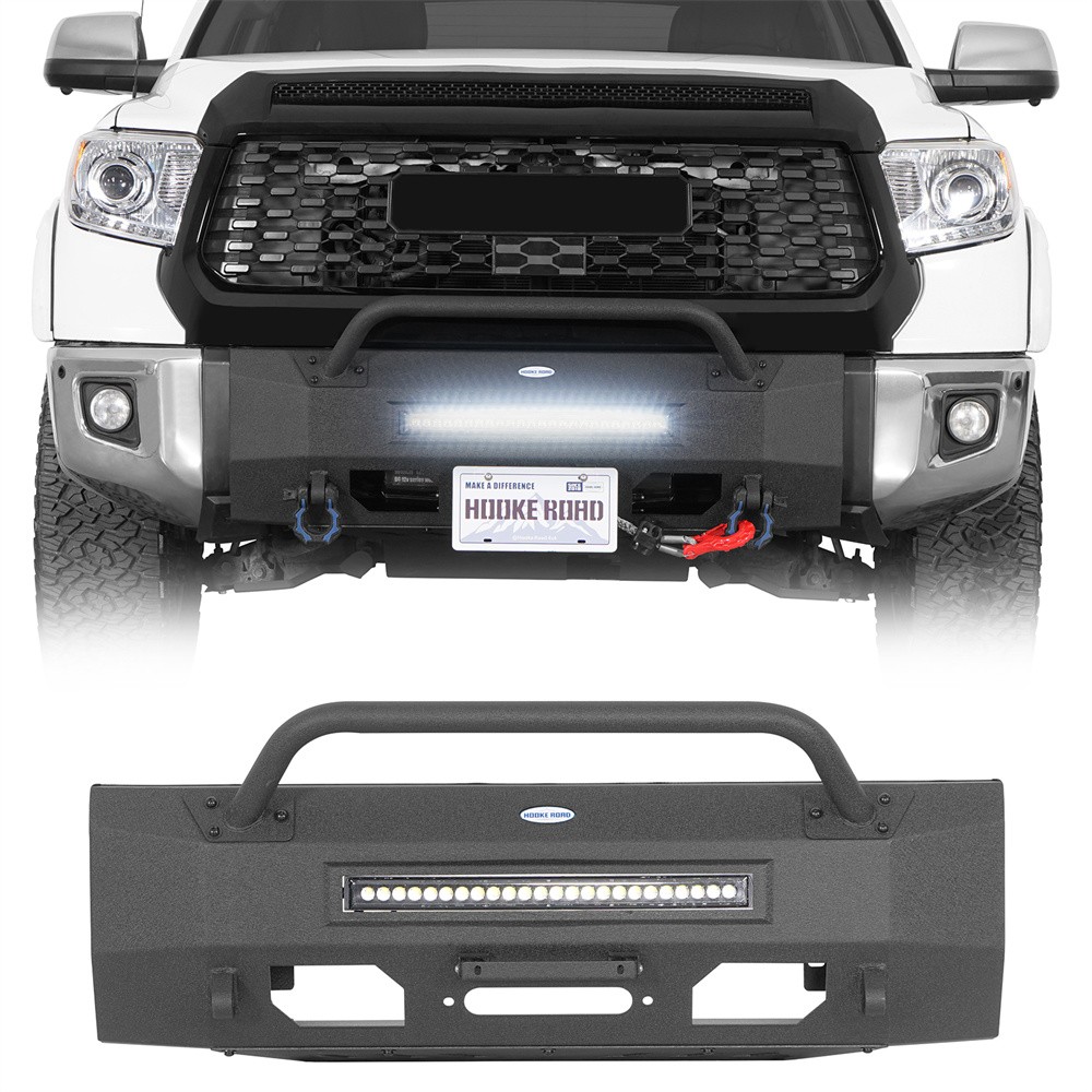 Fit 2014-2021 Toyota Tundra Bull Bar Stubby Front Bumper w/ Winch Plate & Light