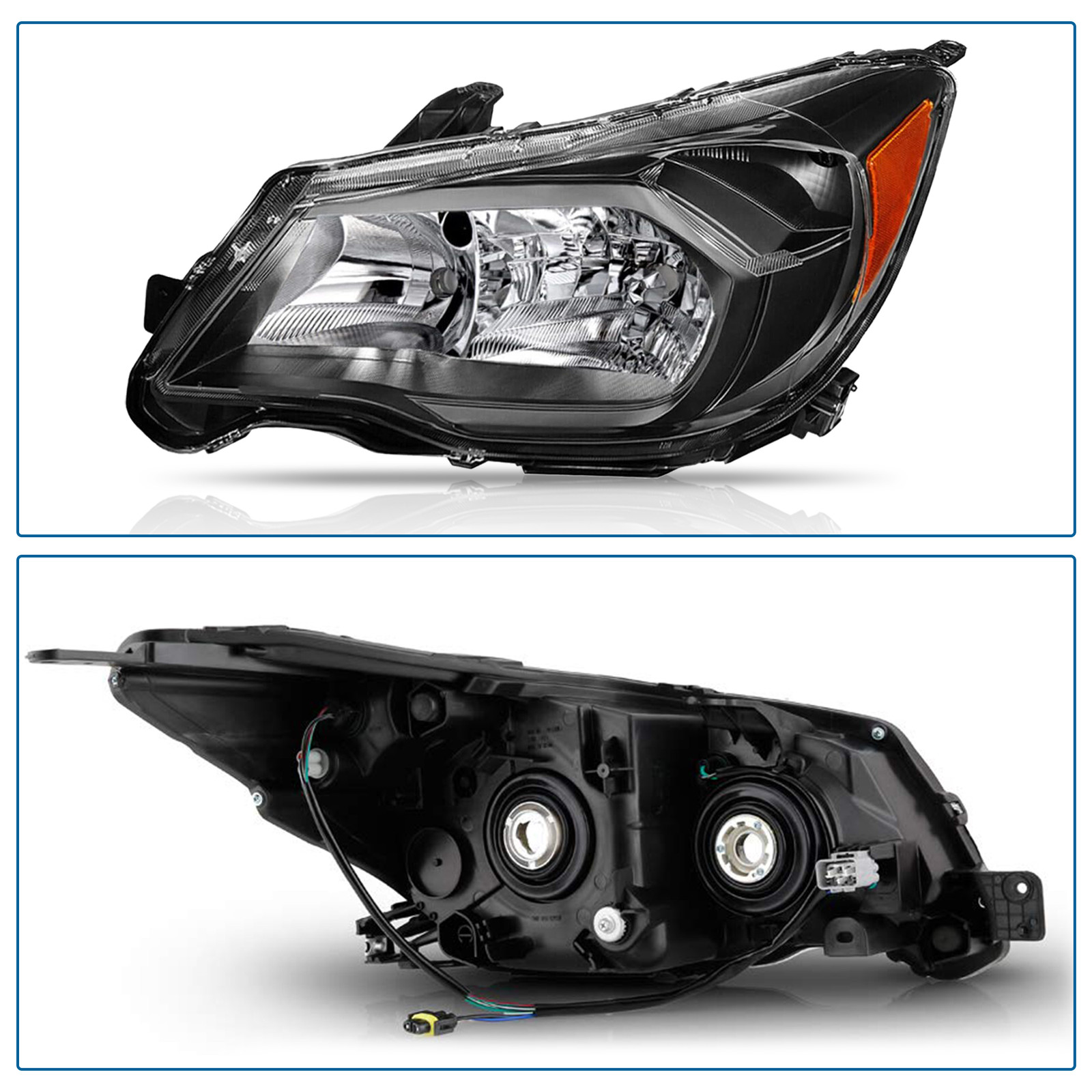 pair Halogen Headlight Black Housing Left & Right For 2014-2016 Subaru Forester