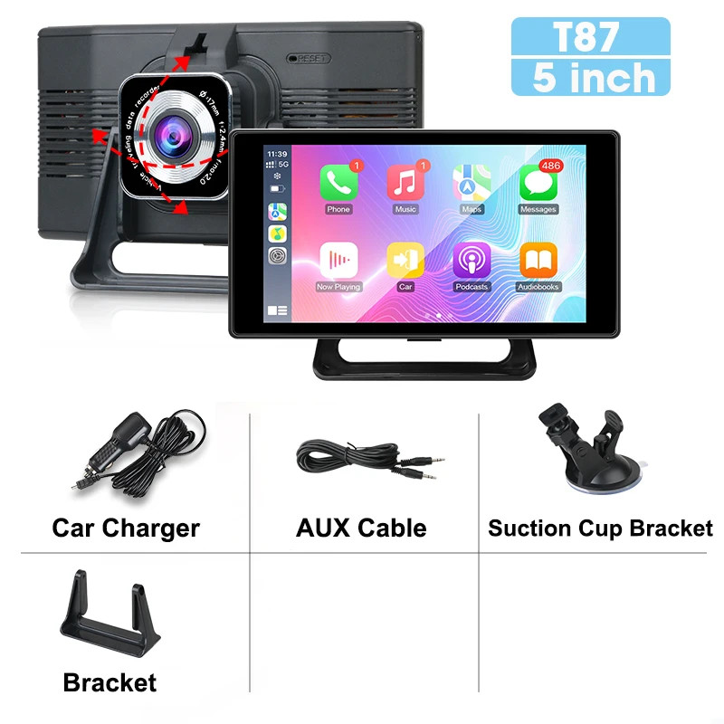 Portable 5 Inch 4K Car DVR Dash Cam Wireless Carplay & Android WIFI GPS