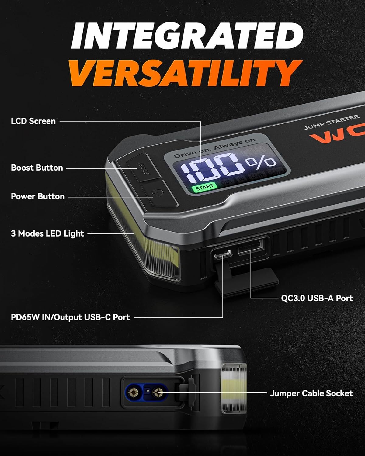 WOLFBOX Car Jump Starter Booster Jumper Box Power Bank Battery Charger 3000A