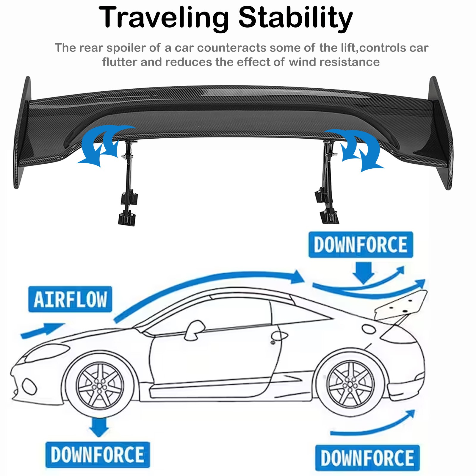 Universal 57 Carbon Fiber Style Adjustable Rear Trunk GT-Style Spoiler Wing