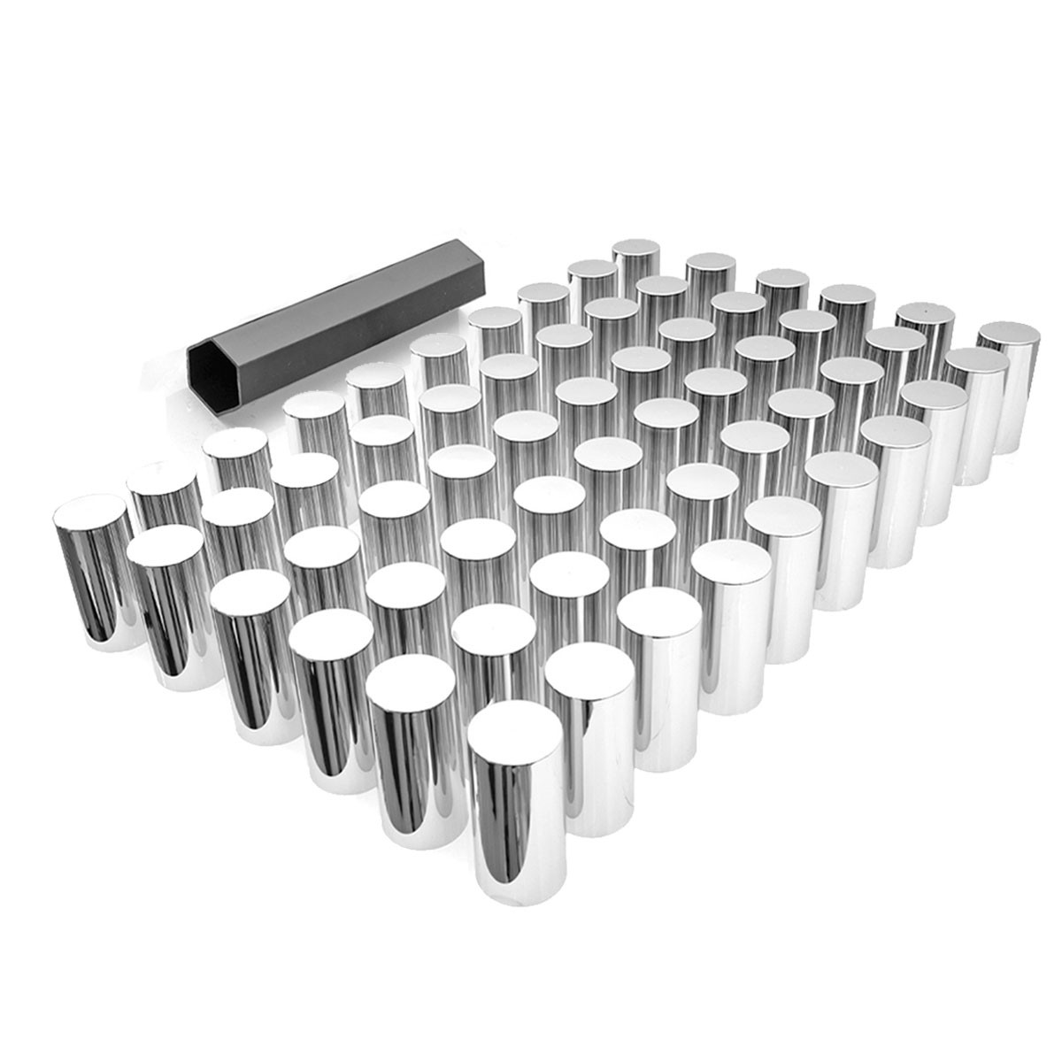 Chrome 33mm Semi Truck Front & Rear Wheel Axle Cover Lugs w/ Cylinder Hub Caps