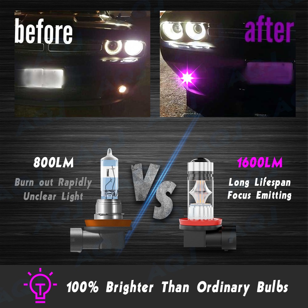 For Toyota Corolla 2009-2015 2016 – 2PC Pink Purple LED Fog Light Lamp Bulbs Kit