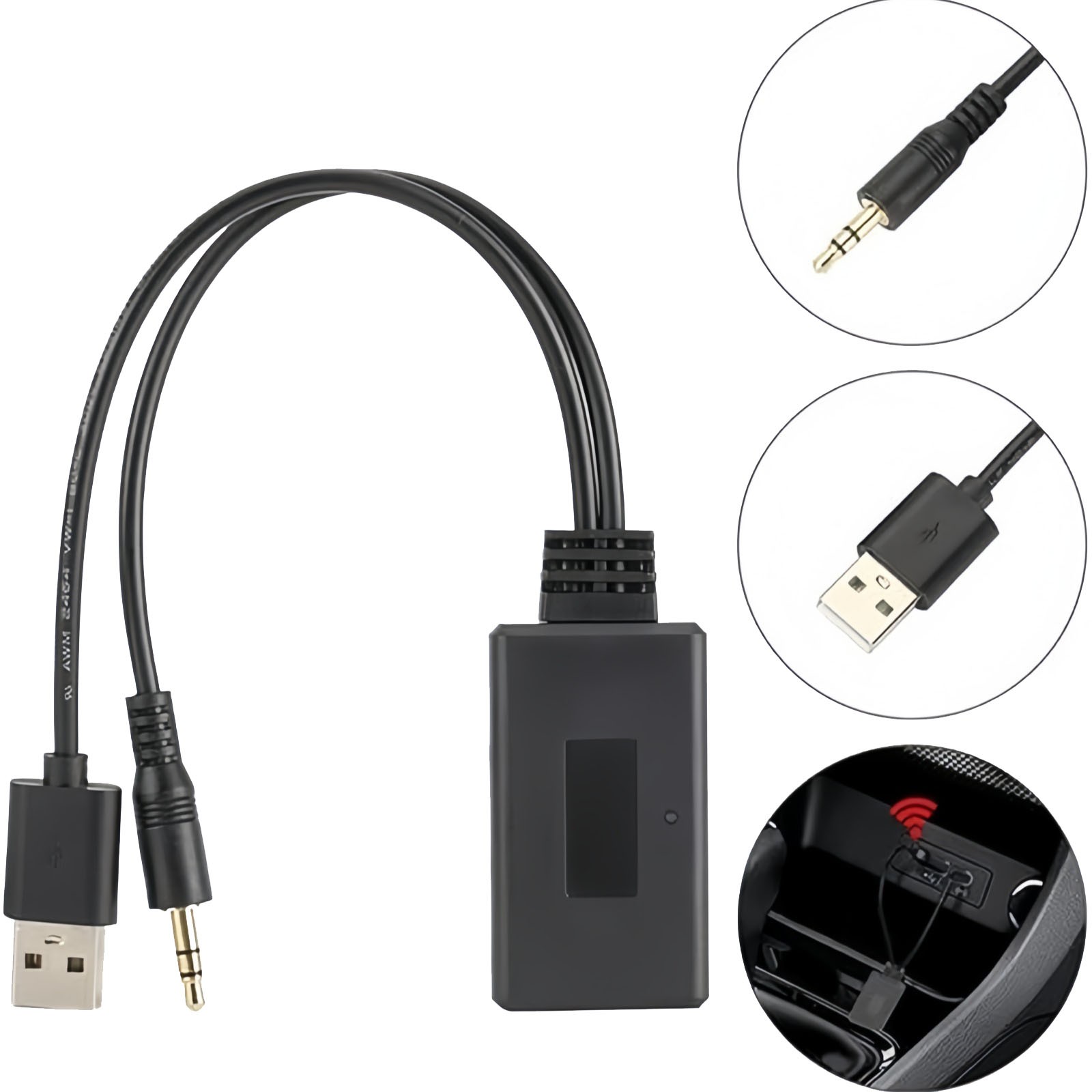 Bluetooth 5.0 Receiver Adapter USB 3.5mm Jack Stereo Audio For Car AUX Speaker