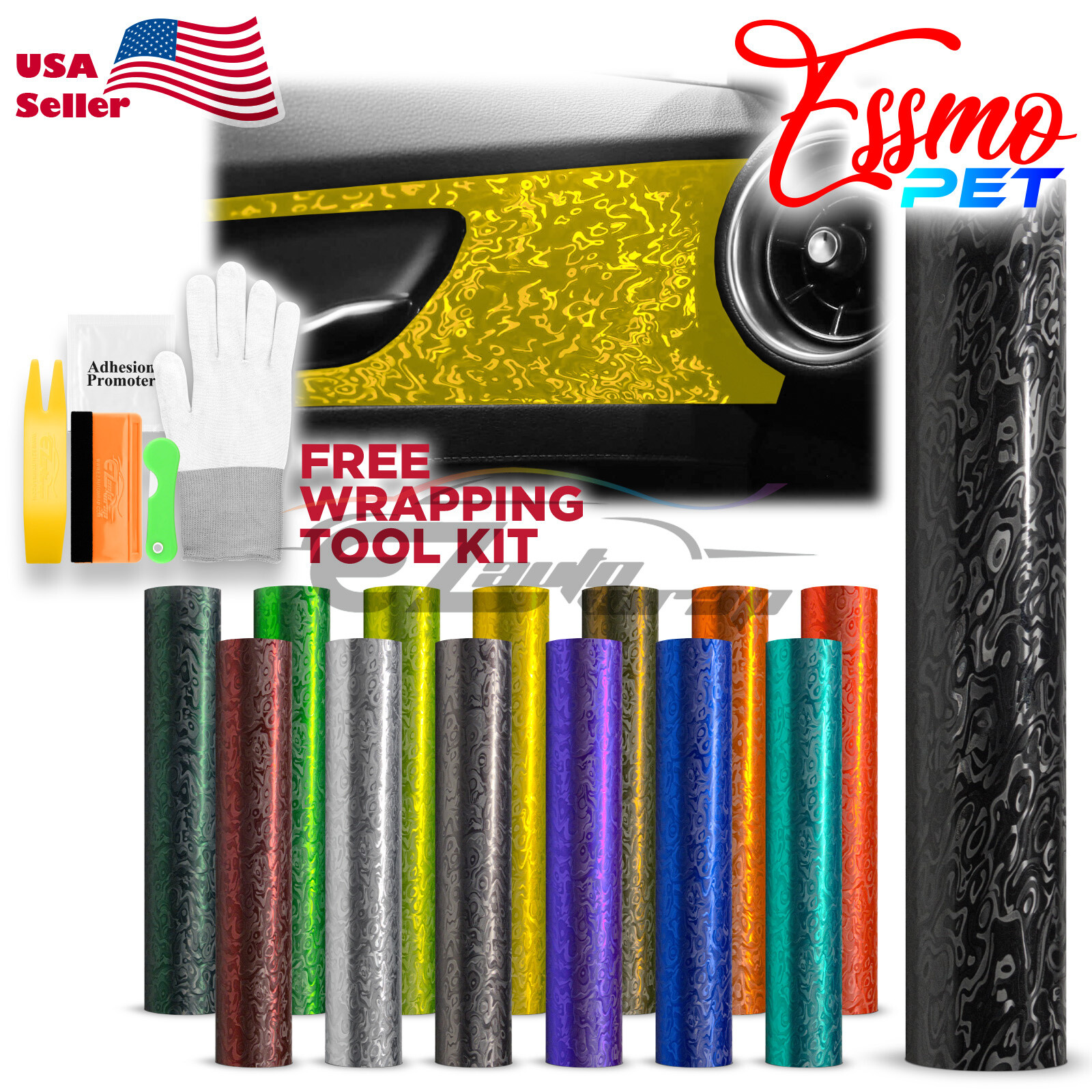 PET Damascus Steel Forged Carbon Fiber Satin Car Vinyl Wrap Film Sticker Sheet