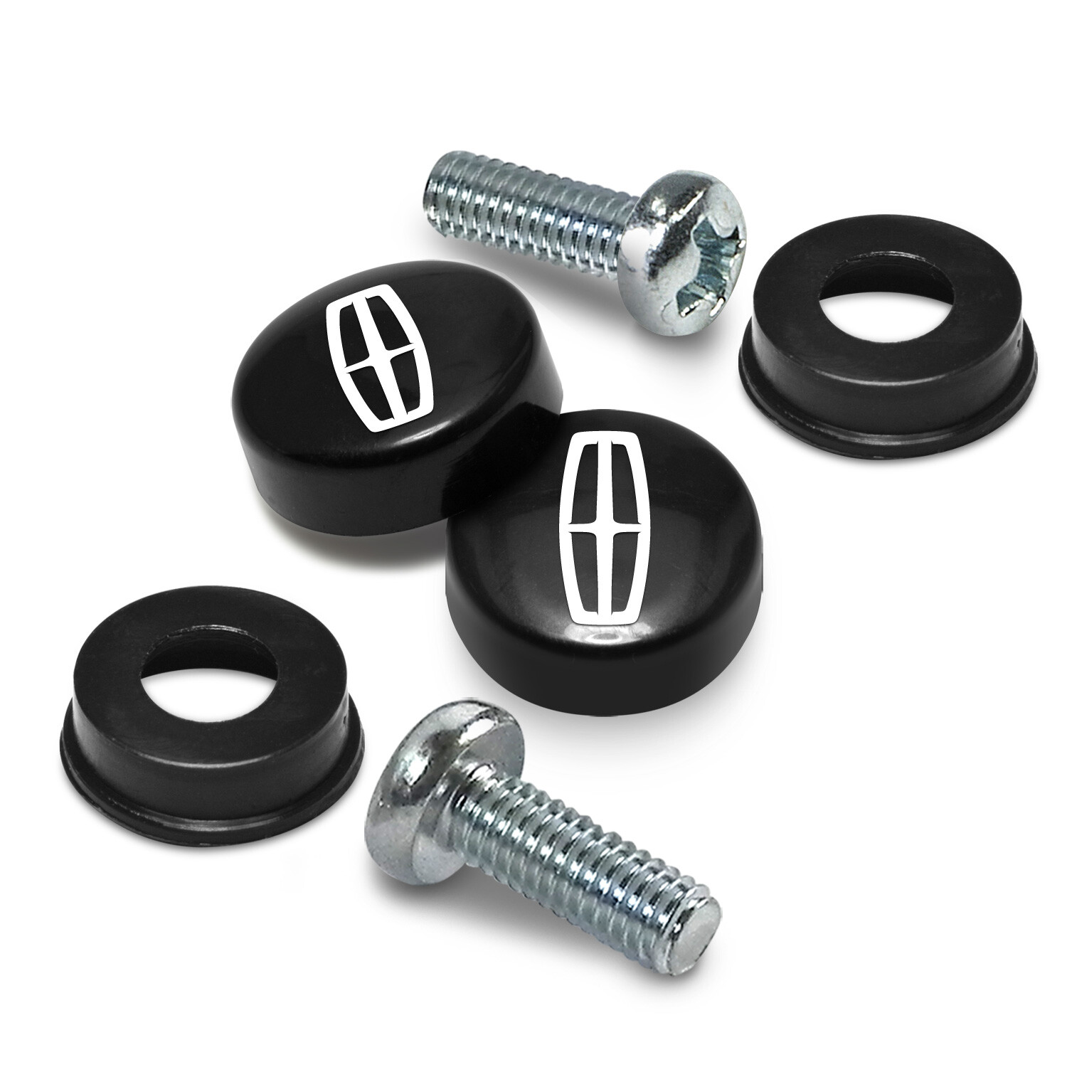 Lincoln Logo on Black ABS Plastic License Plate Frame Screw Covers