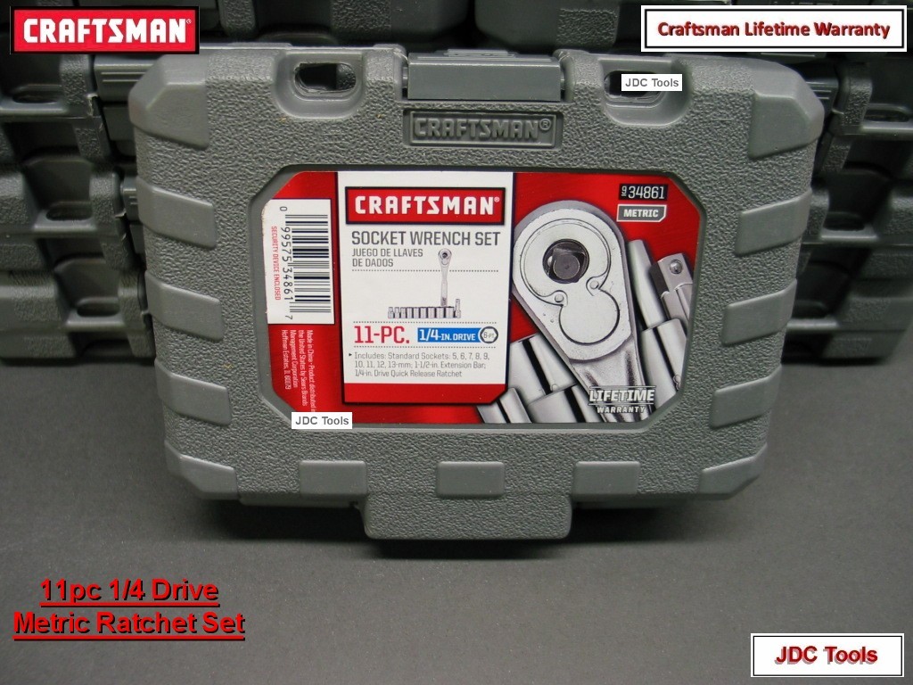Craftsman Tools 11 pc 1/4 Drive Metric 6 Pt. Socket Wrench Set w 45T Ratchet