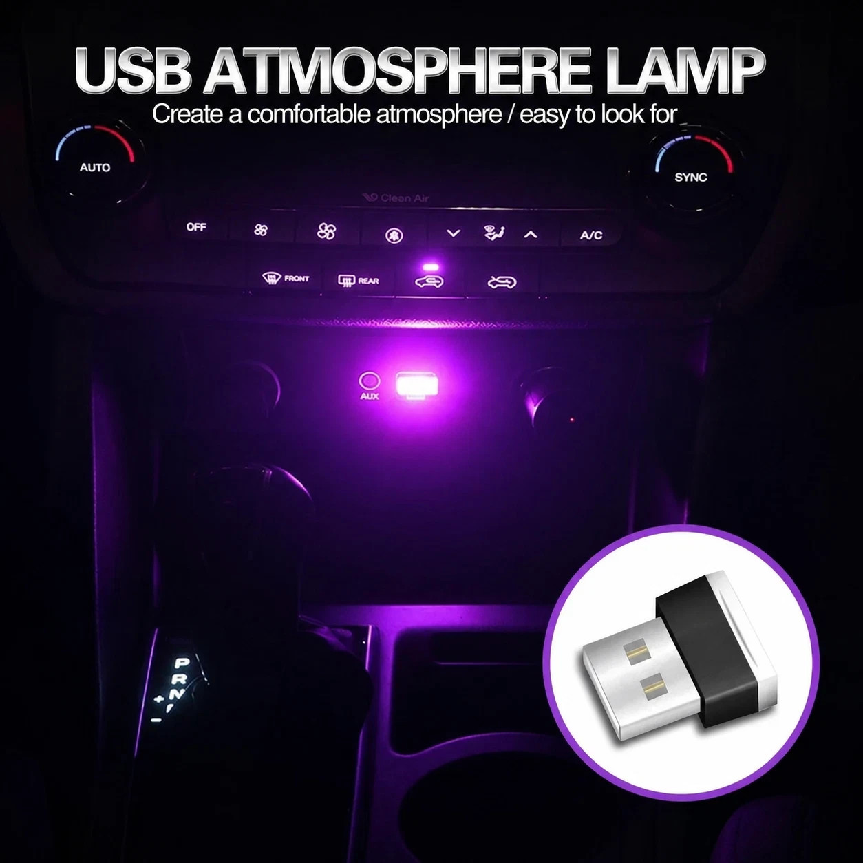 USB Purple LED Mini Car Atmosphere Light Cigarette Lighter Interior Decor Light