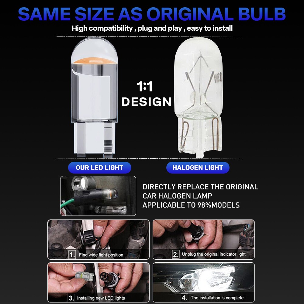 30x LED License Plate Interior Light Bulb T10 194 168 W5W 2825 White 6000K
