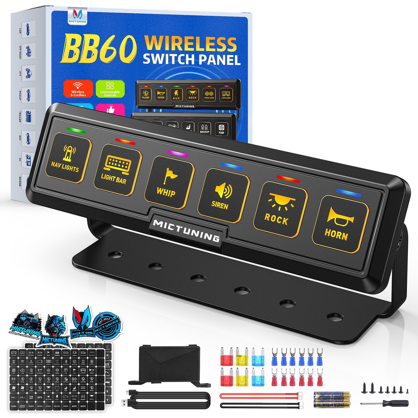 Wireless 6 Gang Switch Panel 12v 24v LED Light Bar Relay System Box Truck Marine
