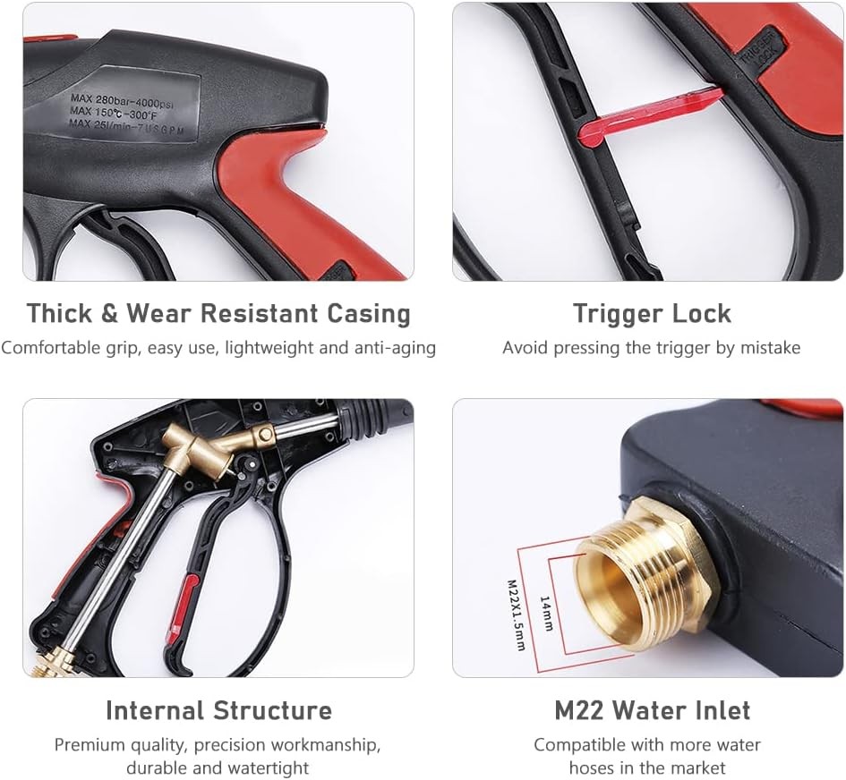 4000PSI Pressure Washer Gun M22 with Extension Lance and 5 Nozzle Nozzles
