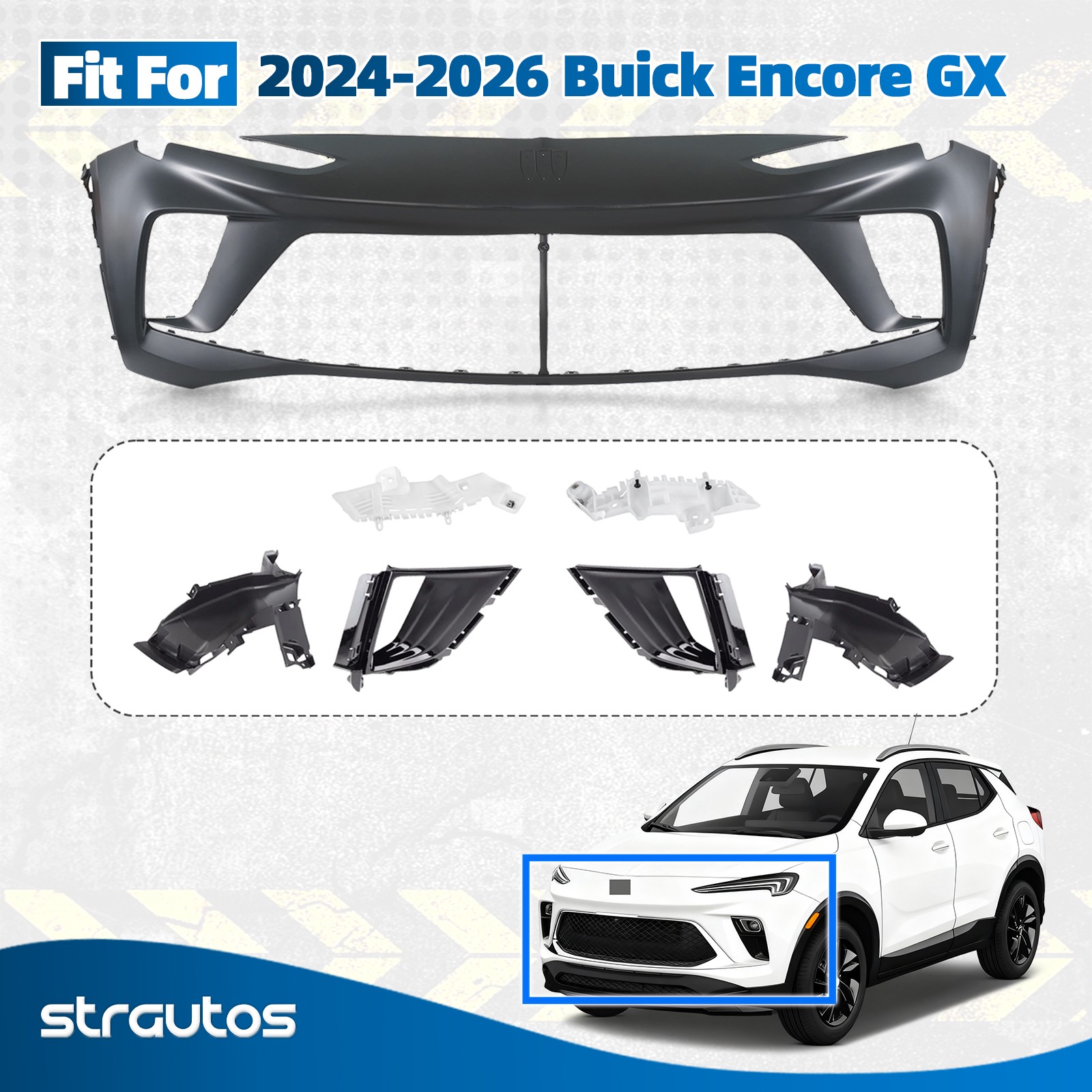 Front Upper Bumper Cover For 2024-2026 Buick Encore GX w/Ducts& Bezels& Brackets
