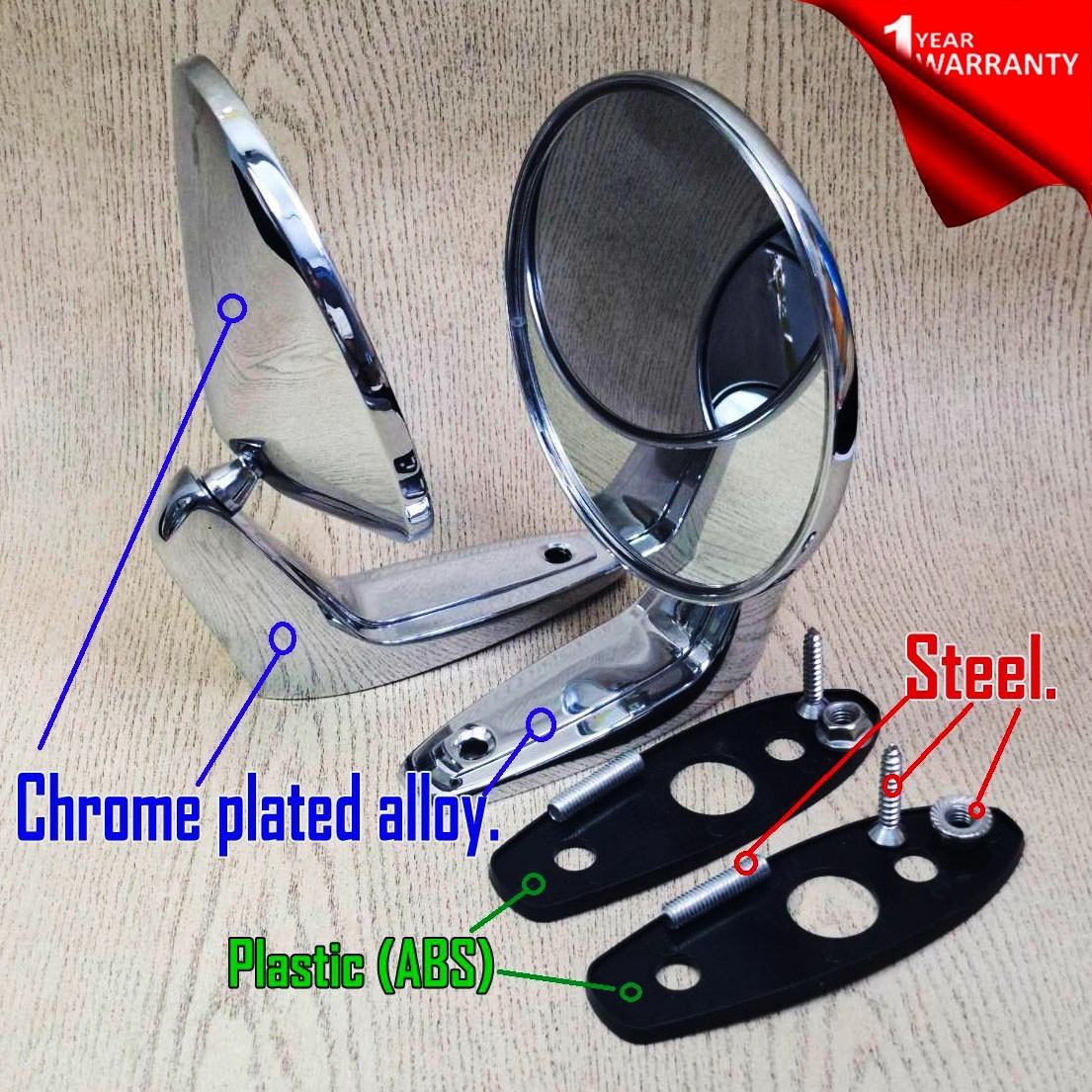 For 1970-1975 Plymouth Duster Chrome Round Rearview Mirrors Alloy Pair Vintage