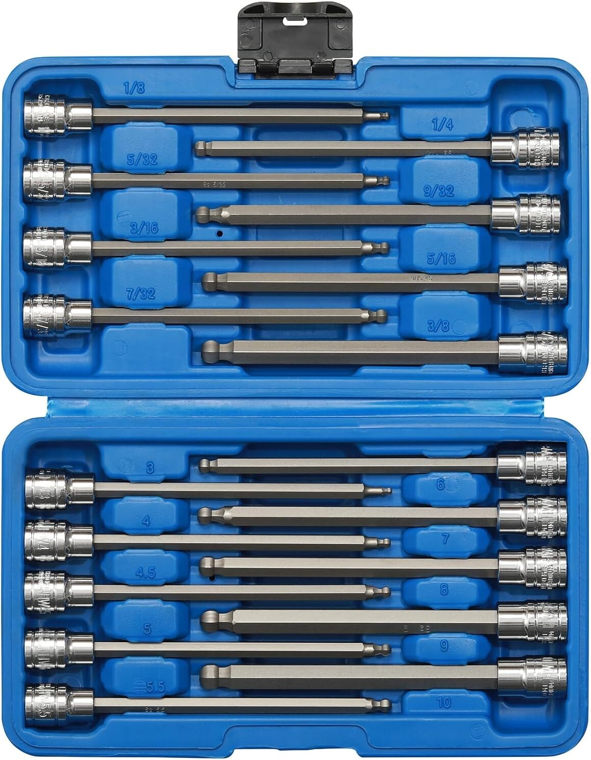 3/8″Drive Extra Long Ball-End Hex Bit Socket Set, 18 Piece Allen Socket Set, Met