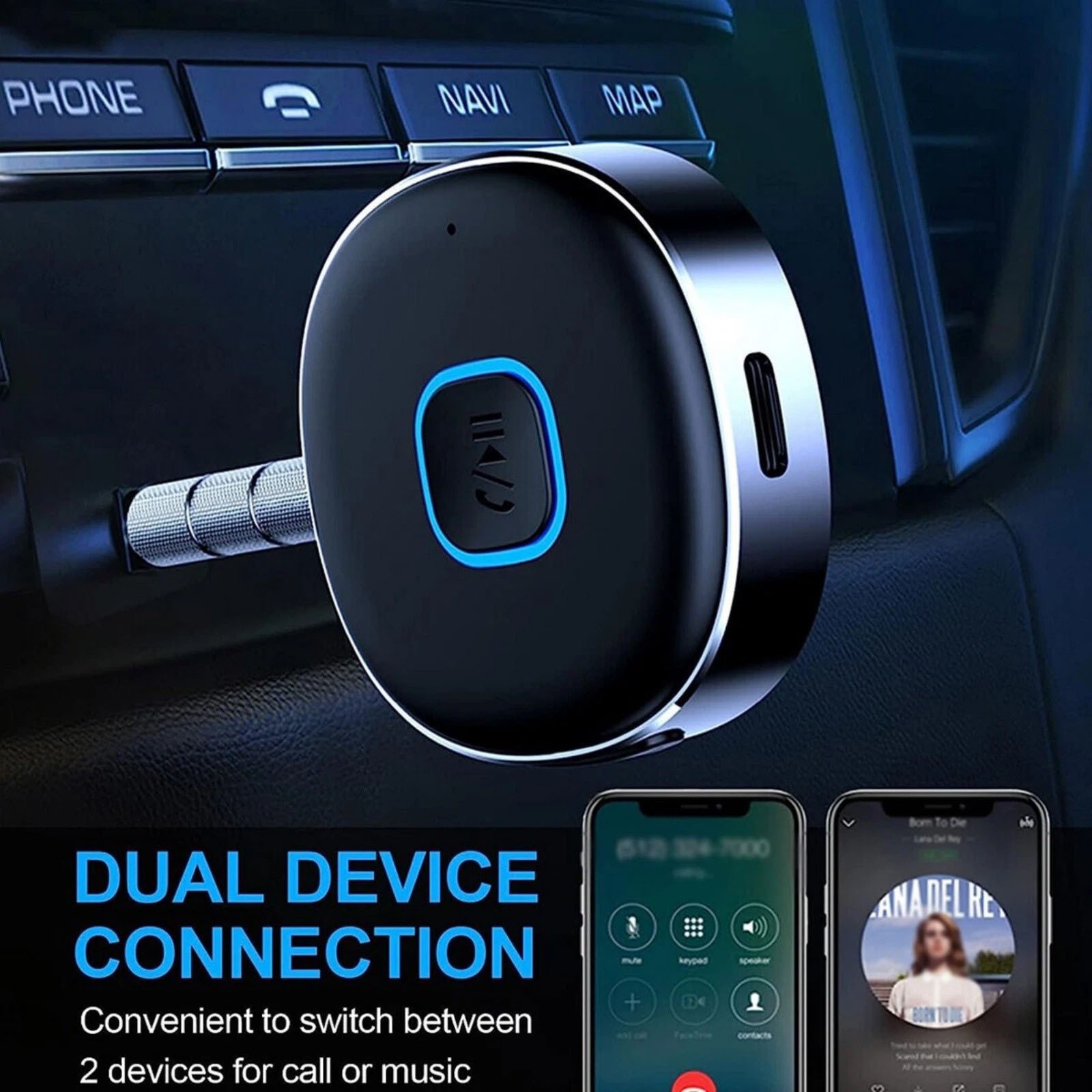 For Bluetooth 5.0 Wireless Audio Receiver 3.5mm Aux Car Kit Handsfree Calling