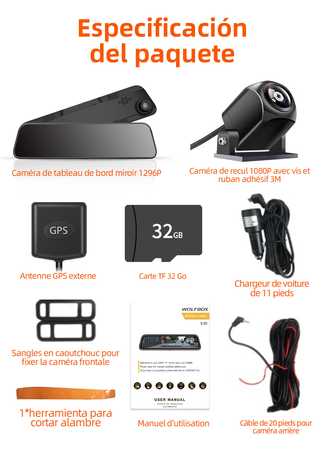 WOLFBOX G840S 4K Mirror Dash Cam Backup Camera Full HD With GPS For Cars Camera