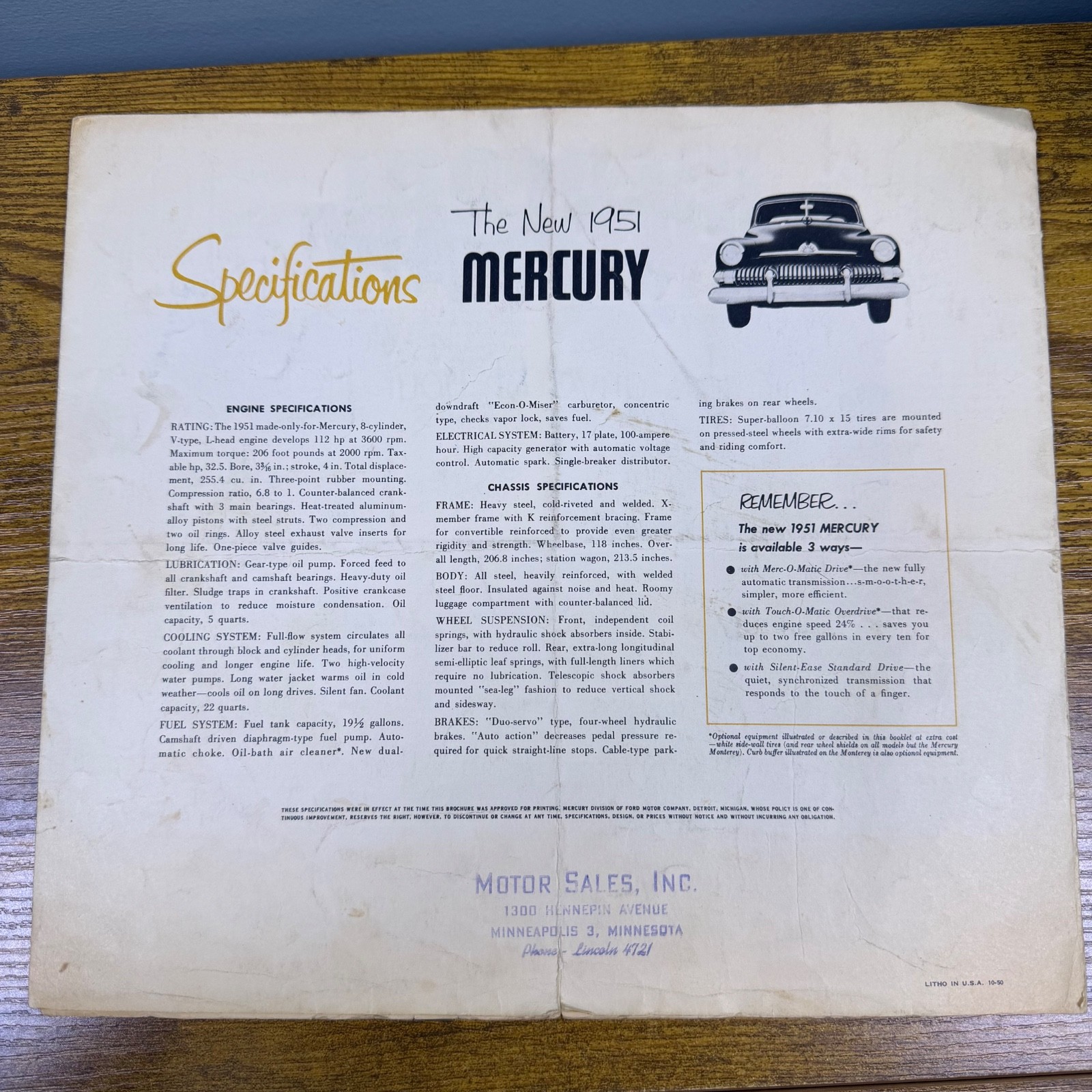 1951 Mercury Mercury O Matic Touch O Matic Sales Brochure Buyer Catalog