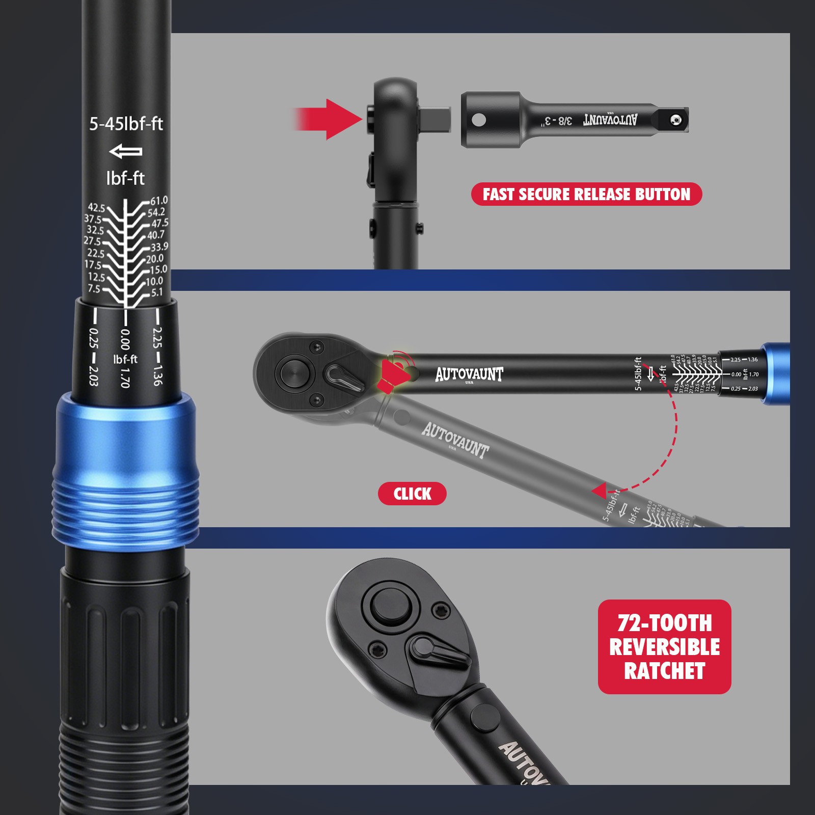 3/8″ Torque Wrench Snap Socket Professional Drive Click Ratcheting Father’s Day
