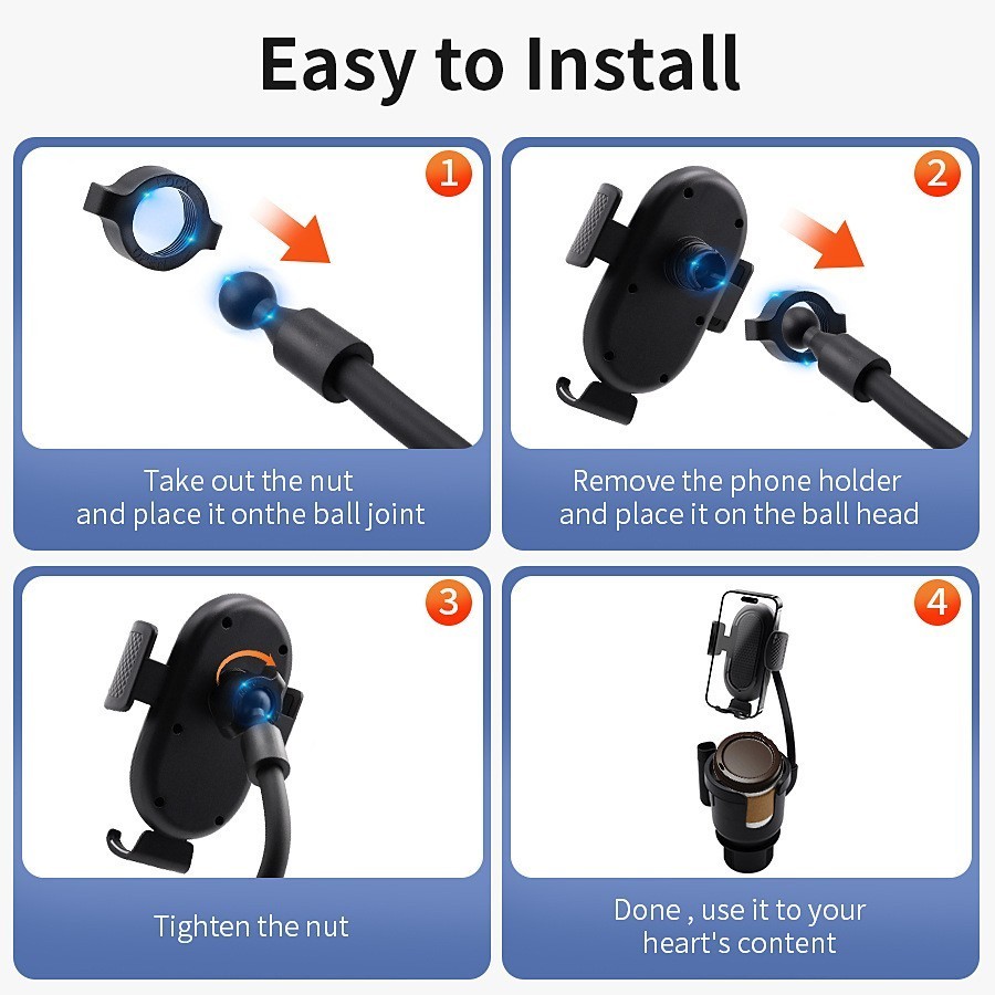 3 in 1 Car Cup Holder Expander Phone Mount Card Slot Universal 360° Phone Holder