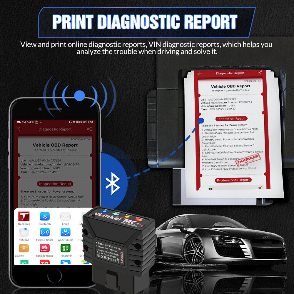 VLinker MC 4.0 Bluetooth Supports Android IOS OBDII Vehicle Diagnostic Tool V2.2