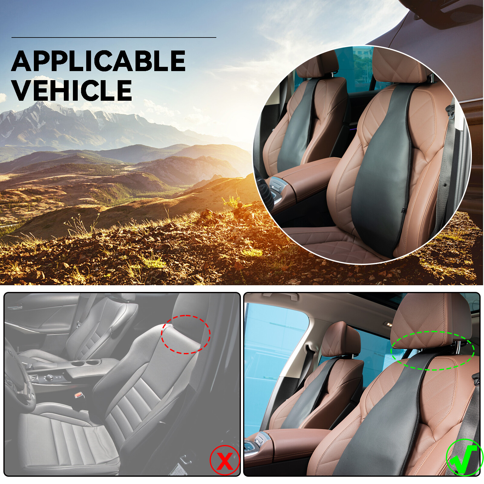 Lumbar Support Pillow Car Seat Back Support Ergonomic Cushion Pain Relief Auto