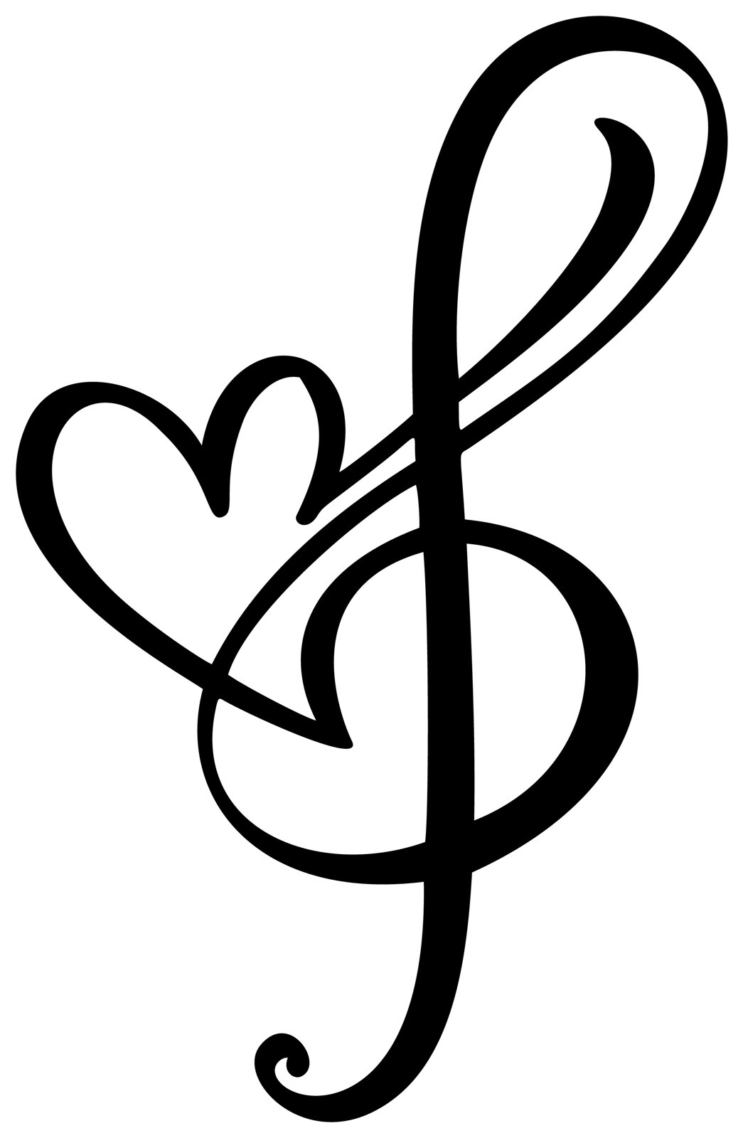 4” Music Sticker Treble Heart Calligraphy Pretty Swirl Change Abstract Art Song
