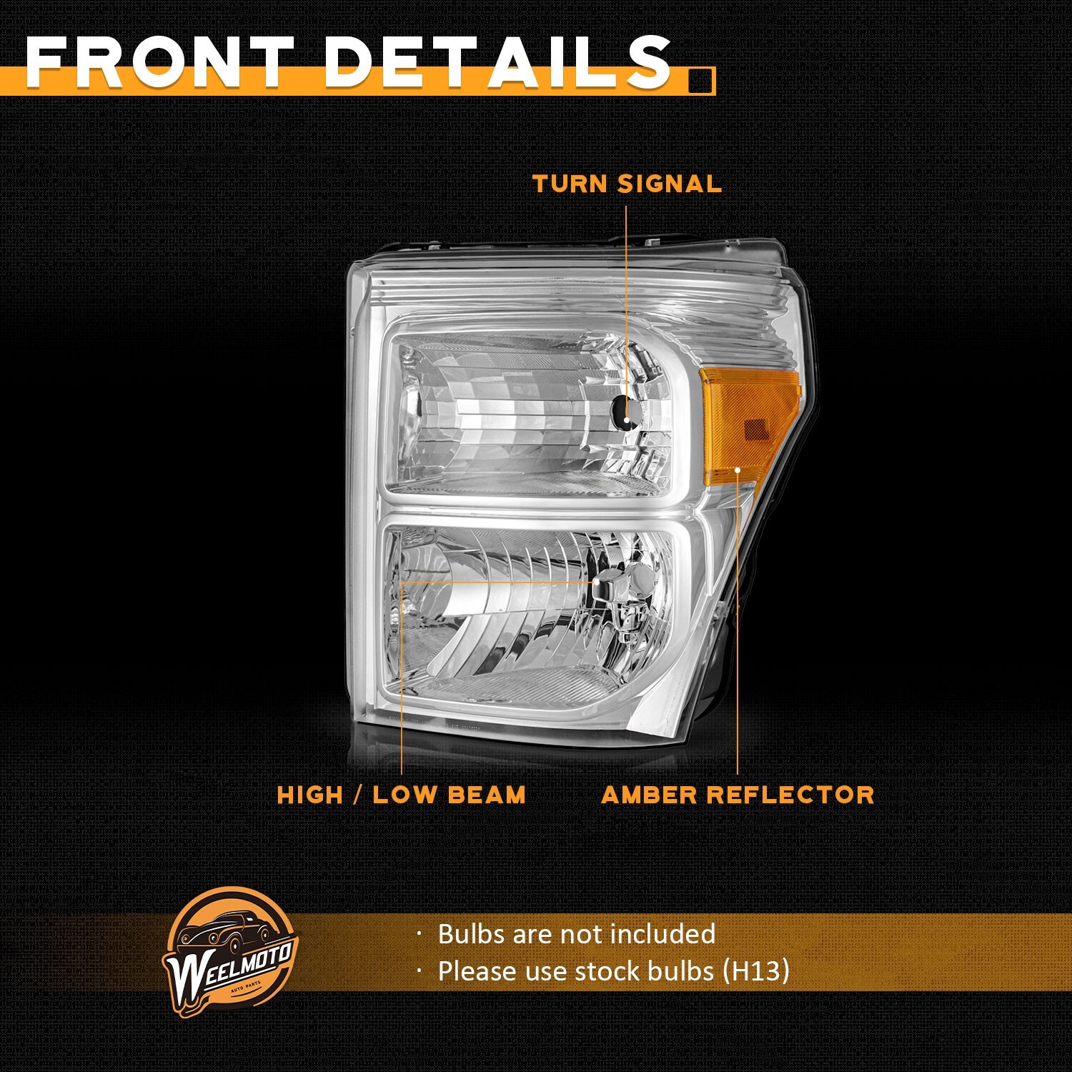 Pair Headlights For 2011-2016 Ford F250 F350 F450 F550 Super Duty Chrome Amber