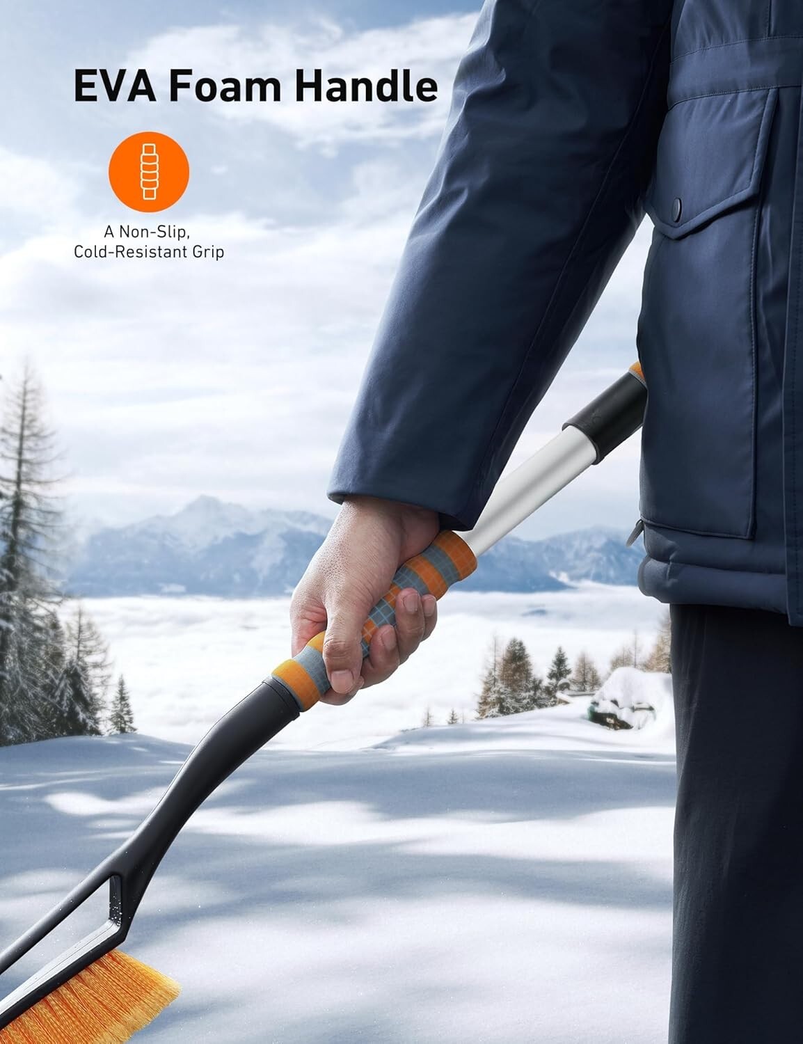 Durable 40″ Snow Brush & Ice Scraper with Foam Grip – Built for Extreme Cold
