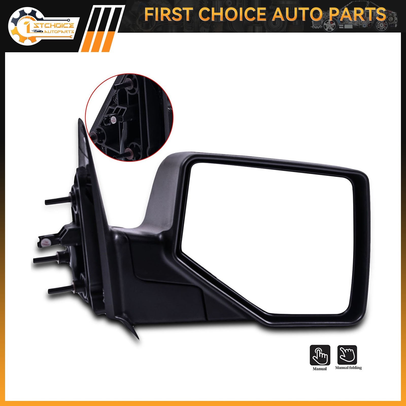 Manual Fold Mirror Compatible With 2006-2011 Ford Ranger Truck Right Side Black