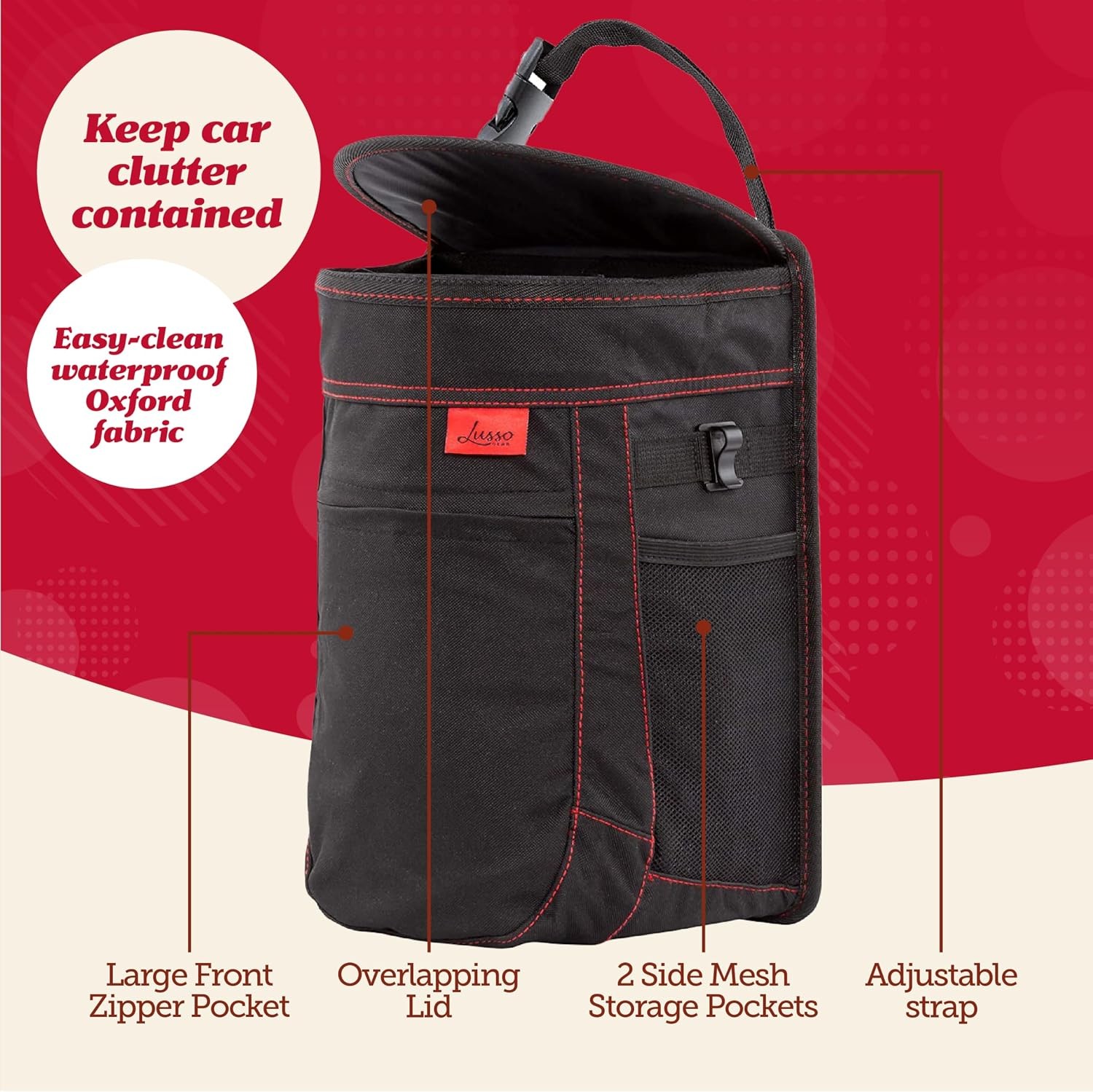 Spill-Proof Car Trash Can Leak-Proof Lid and Removable Liner, Travel Organizer M