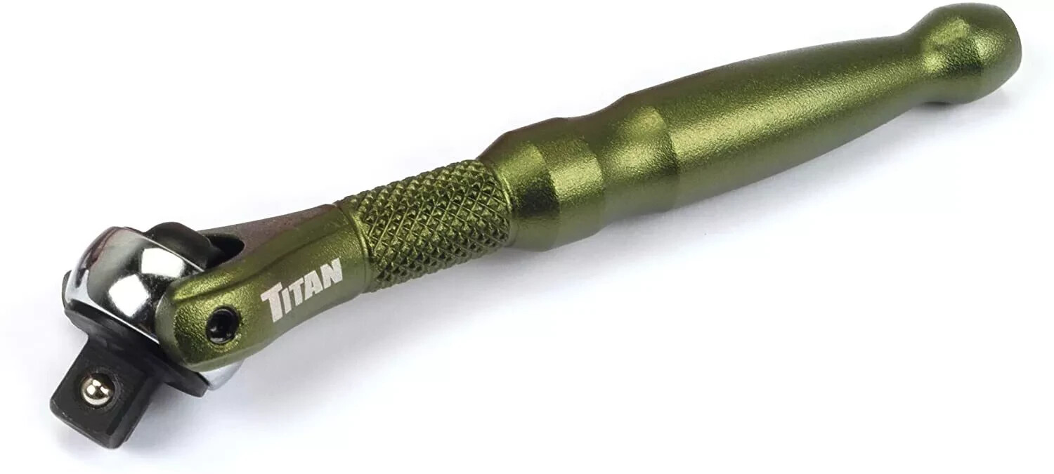 Titan Tools 11324 1/4 in Aluminum Swivel Head Micro Ratchet Green 90 Tooth