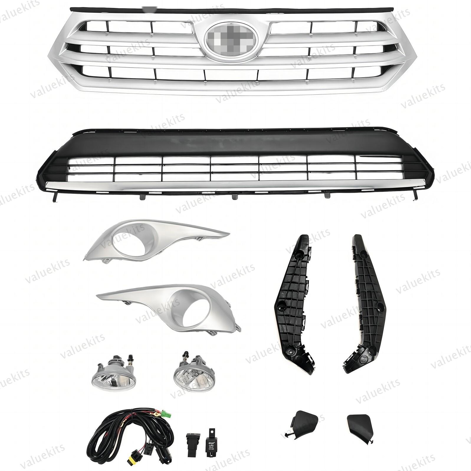 11PC For Highlander 2011-2013 Grille Mesh Chrome Moulding Fog lamps Brackets Kit
