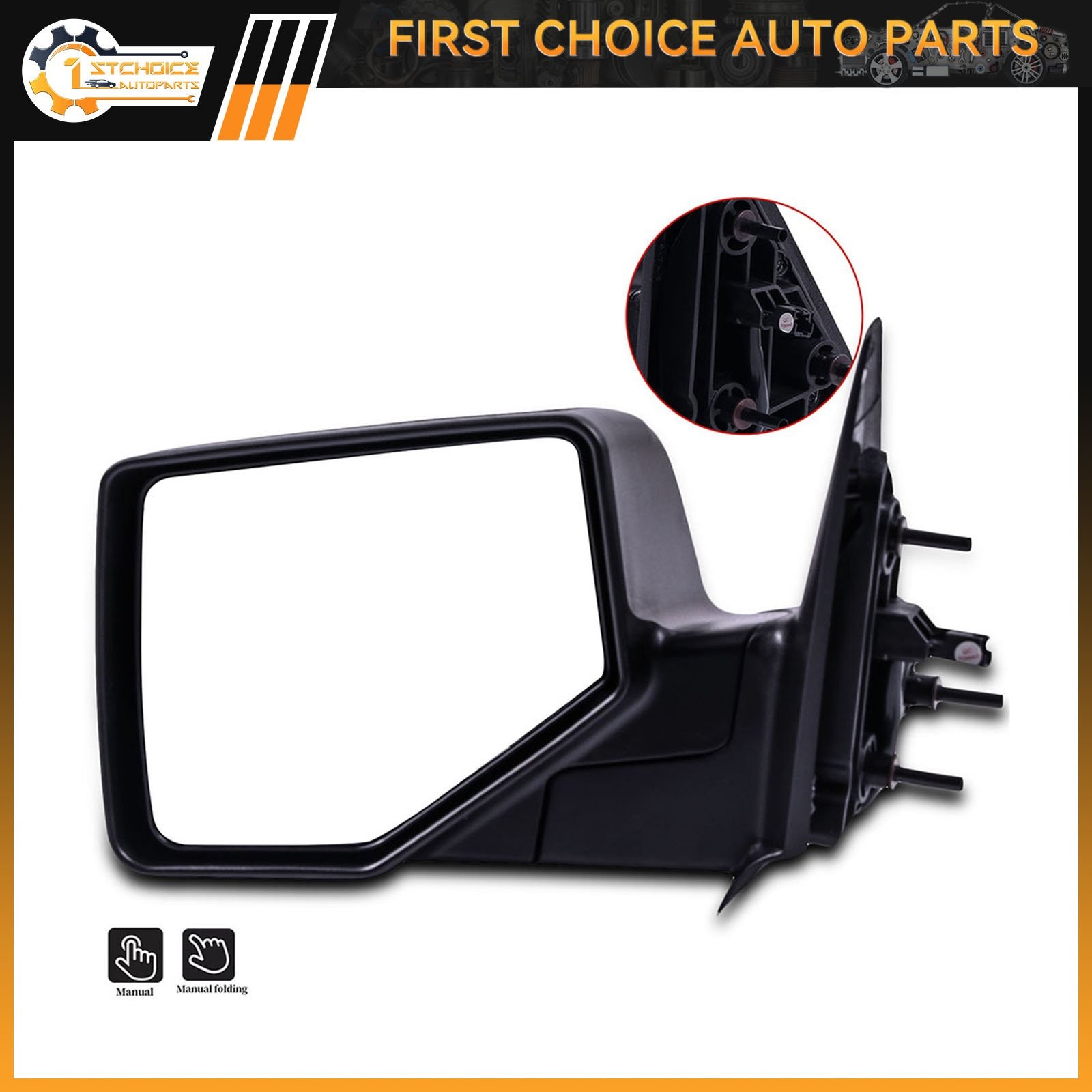 Manual Mirror Compatible With 2006-11 Ford Ranger Left Side Manual Fold Black