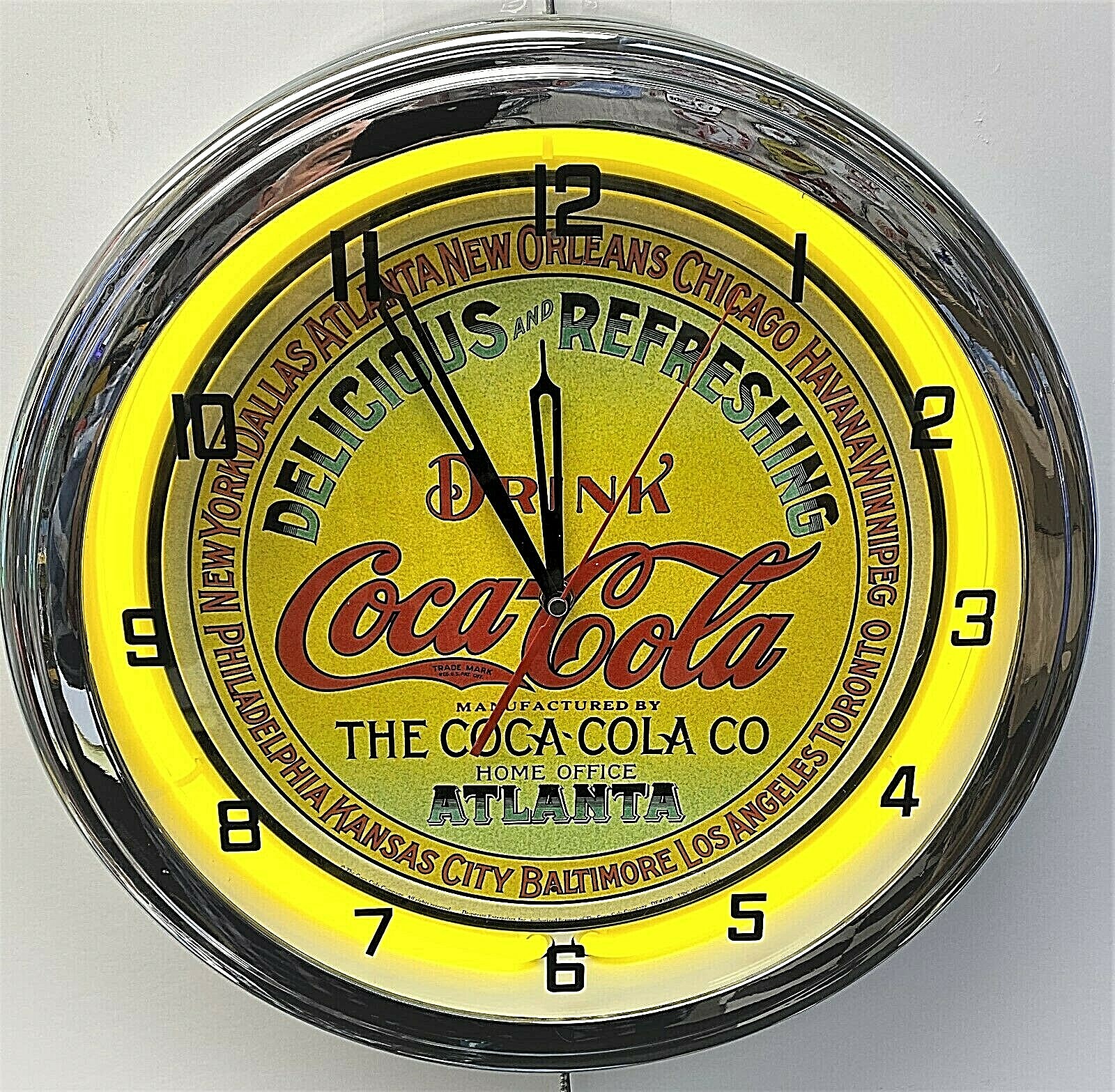 16″ Drink Coca-Cola Delicious and Refreshing Coke Yellow Sign Neon Clock