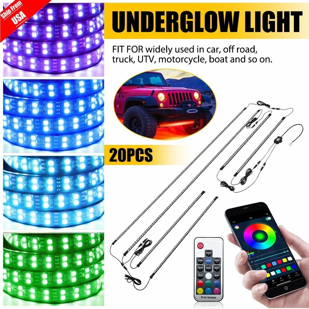 6pcs RGB+IC Dream Color Underglow LED Kits Car Neon Strip Light Music APP+Remote