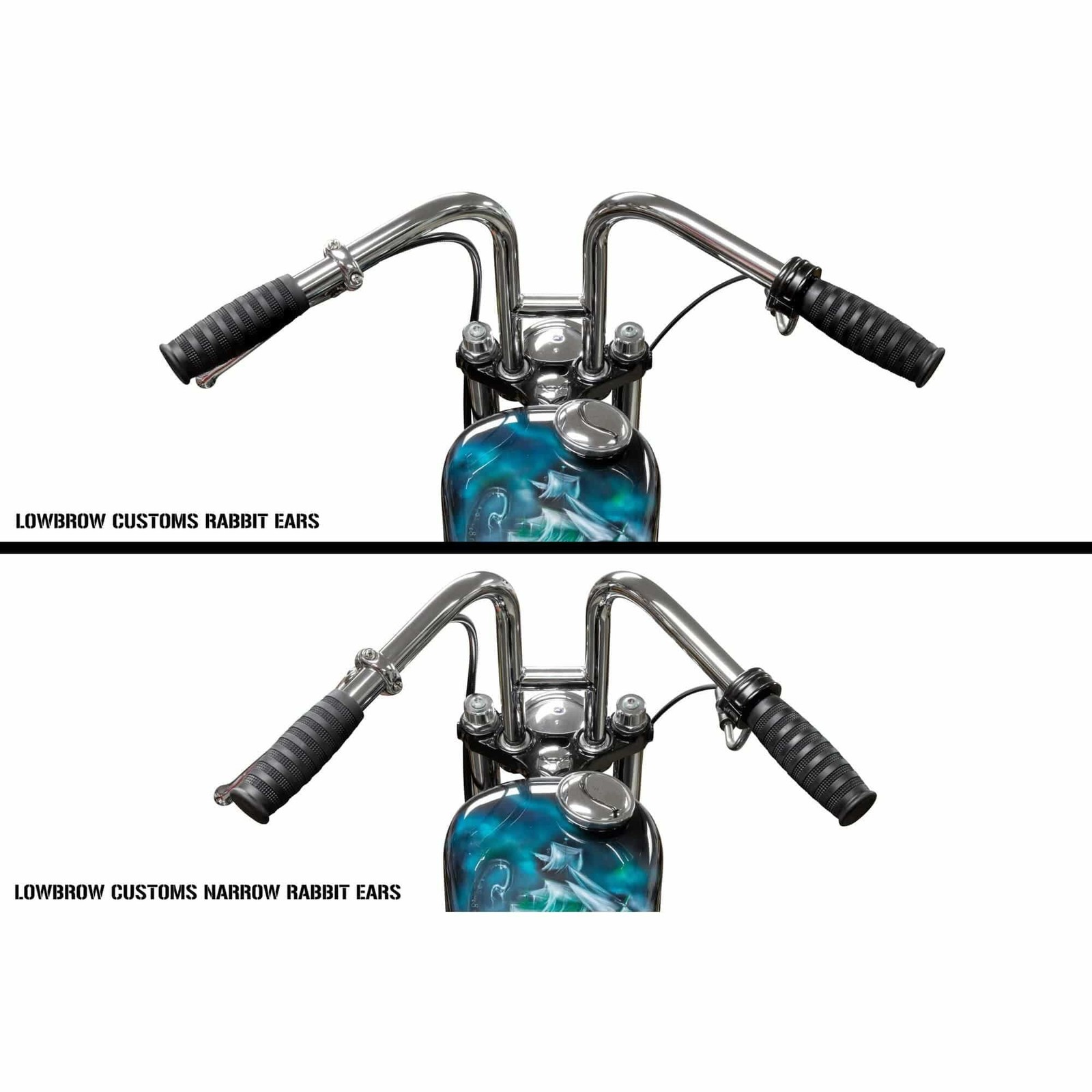 Lowbrow Customs Narrow Rabbit Ears 1″ chrome handlebars Harley chopper Sportster