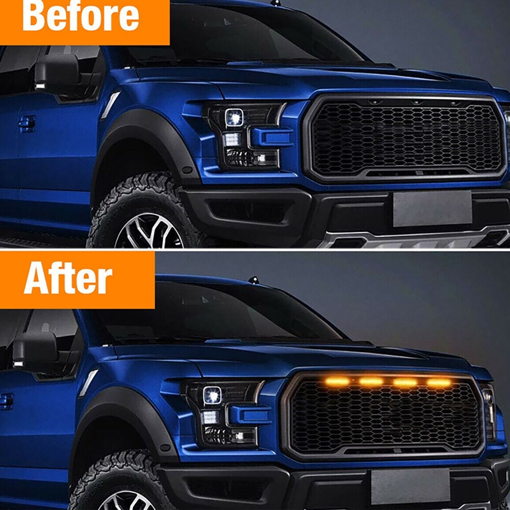4pcs LED Amber Grille Lights Kit Universal For Ford Truck SUV SVT Raptor Style