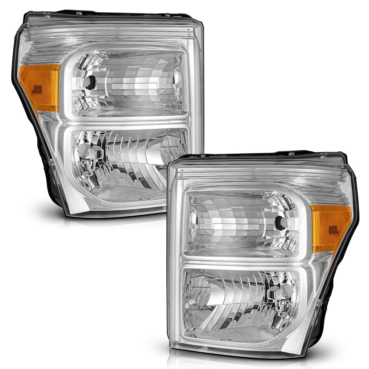 Pair Headlights For 2011-2016 Ford F250 F350 F450 F550 Super Duty Chrome Amber