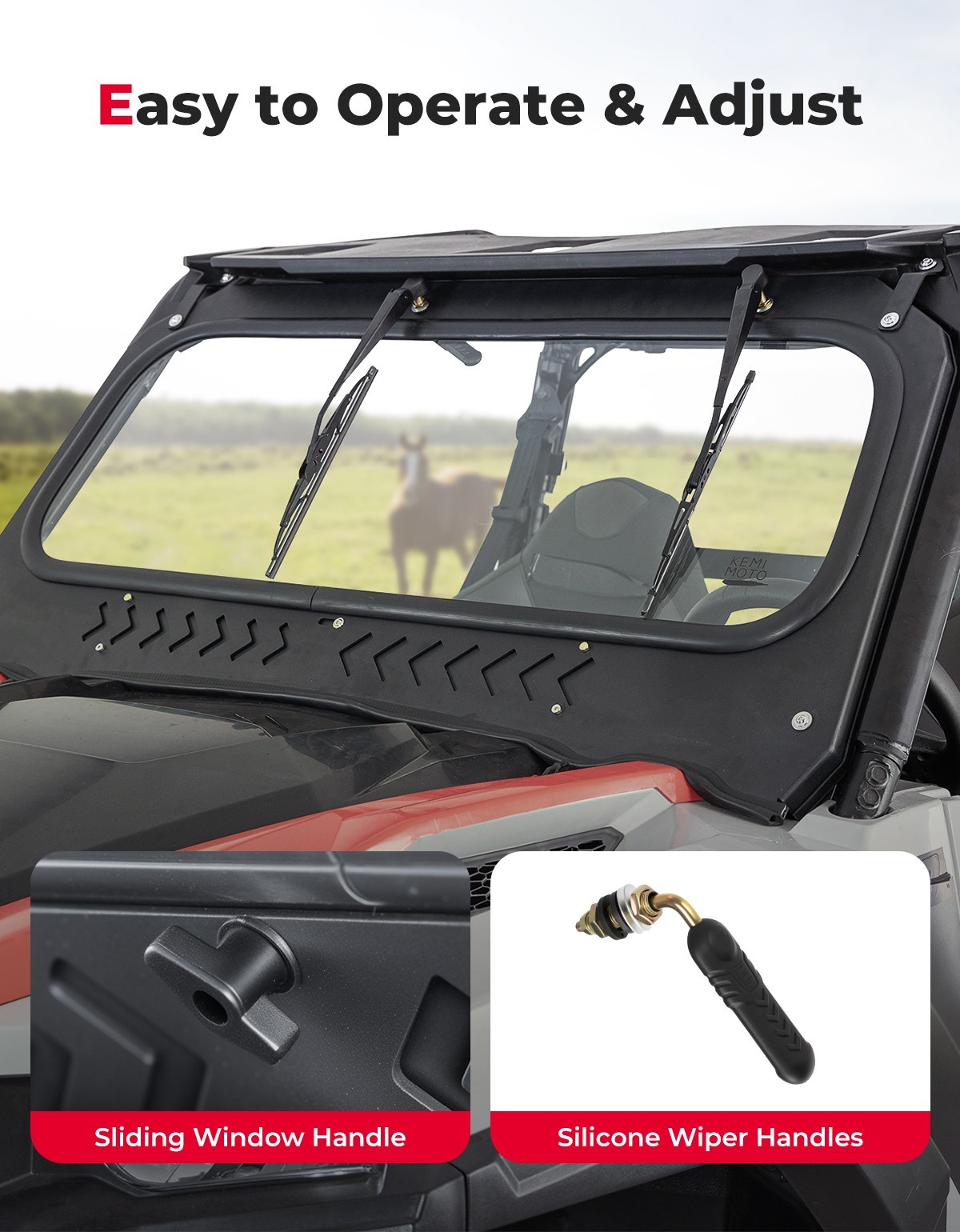UTV Glass Windshield W/ Vents+ Dual Manual Wipers for Polaris General XP 1000 4