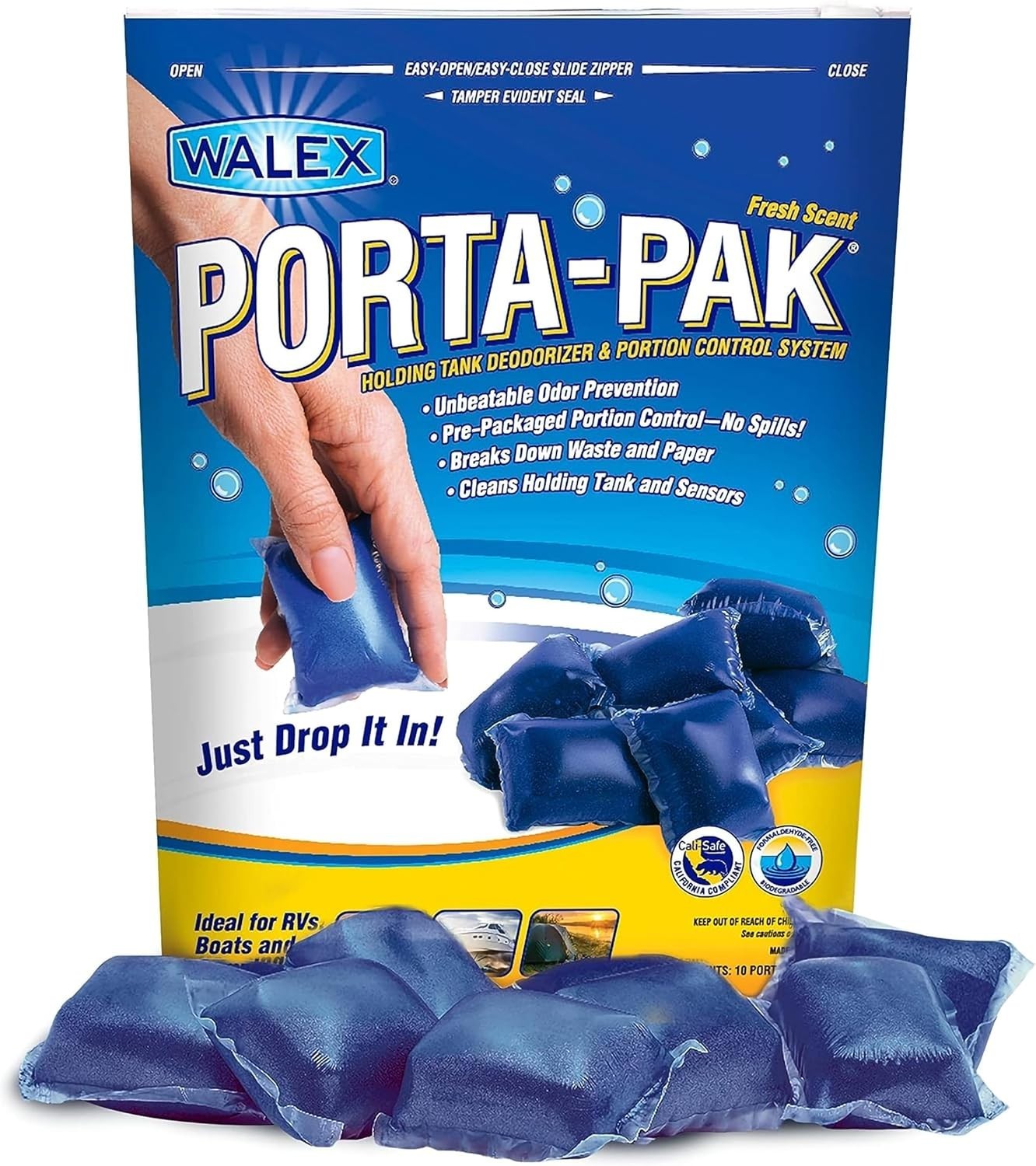 Biodegradable Porta-Pak RV Holding Tank Deodorizer, 10 Drop-Ins for 30 Days