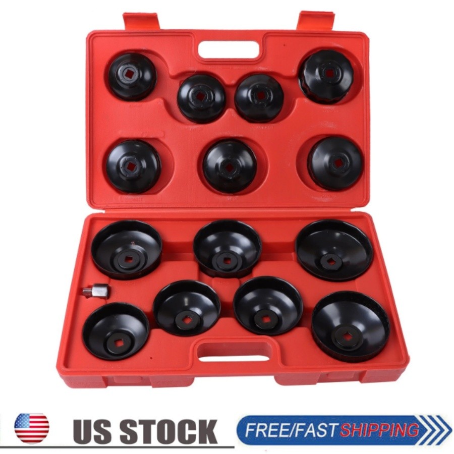 14Pcs Oil Filter Wrench Set Cup Type Removal Tool Socket Kit 1/2″ 3/8″ Adaptor