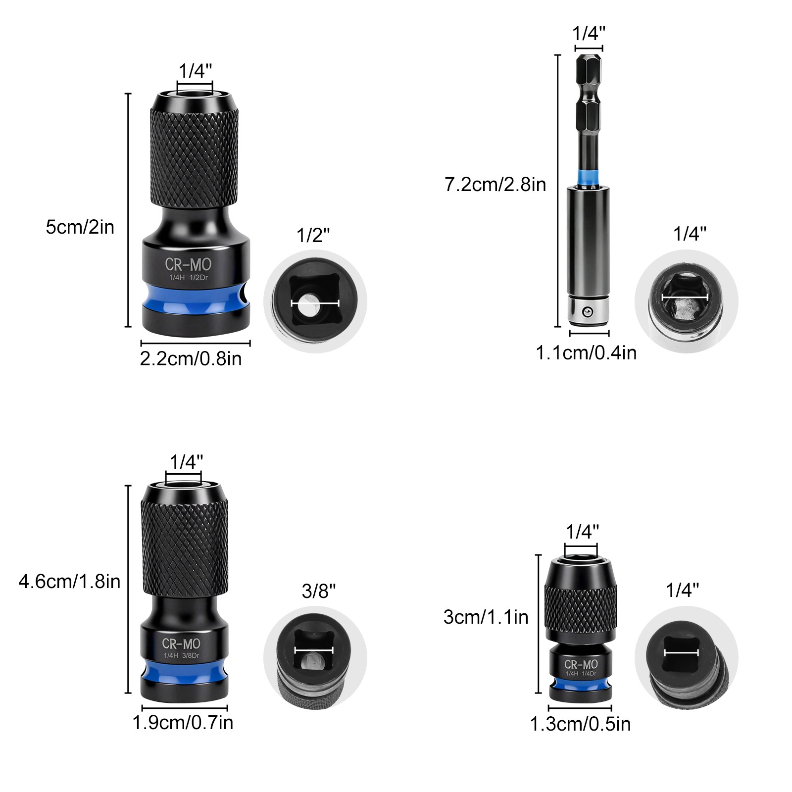 4x Air Impact Socket Adapter Set 1/4 3/8 1/2″ to 1/4″ Hex Drive Ratchet Reducer