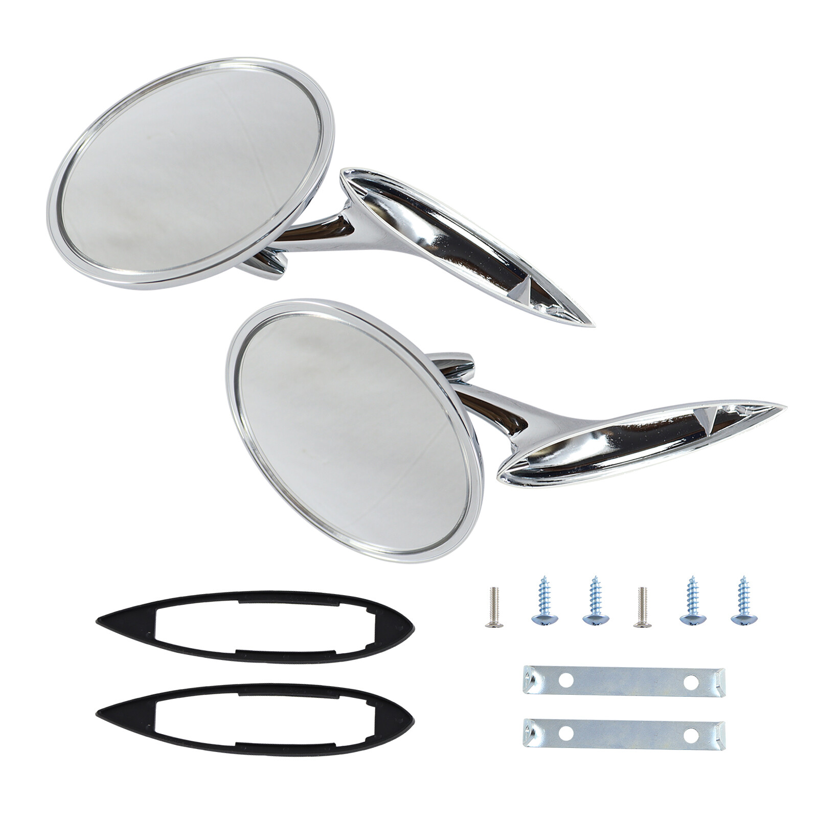 Round Outside Rearview Mirrors Ribbed Base For 1963-65 Chevy Impala Nova