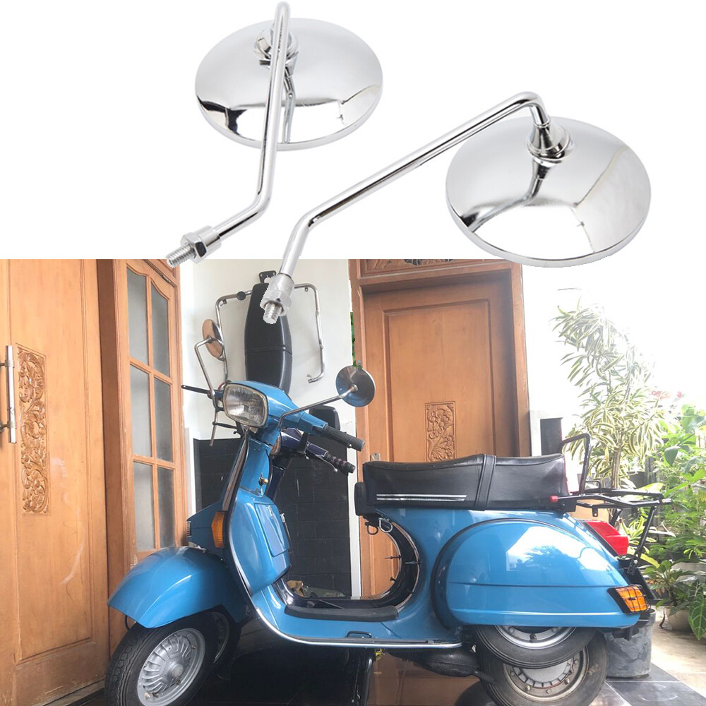 Motorcycle Chrome Round Rearview Side Mirror Universal For Vespa PX 125 Scooter